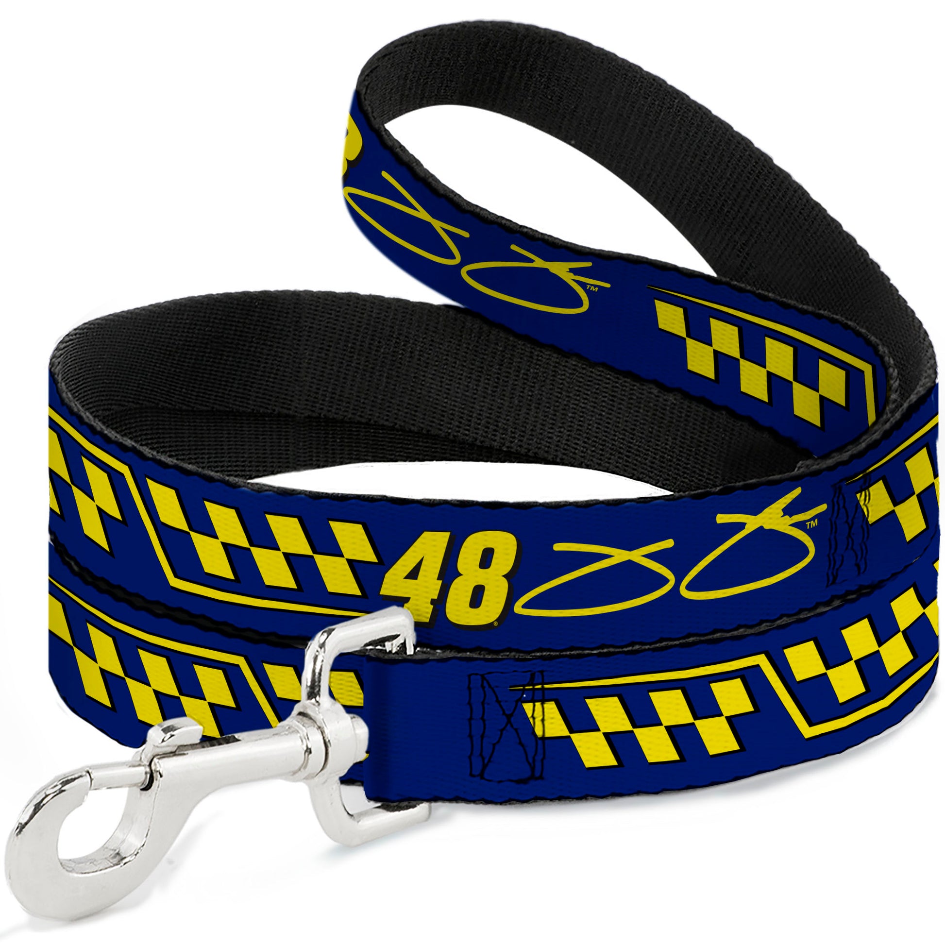 Dog Leash - Jimmie Johnson #48 Autograph Checker Blue/Yellow Dog Leashes Hendrick Motorsports