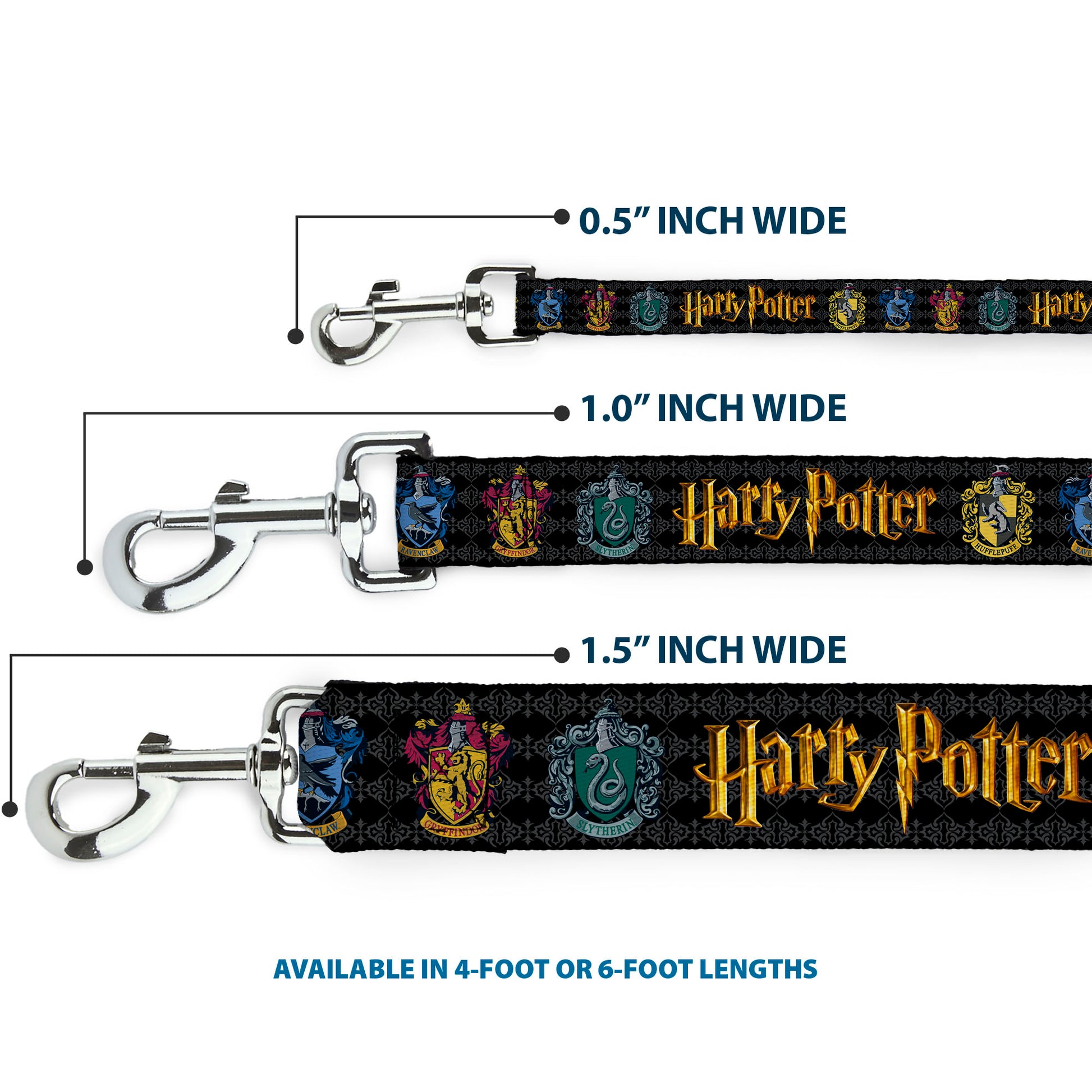 Dog Leash - HARRY POTTER Hufflepuff/Ravenclaw/Gryffindor/Slytherin Coat of Arms Black Dog Leashes Harry Potter