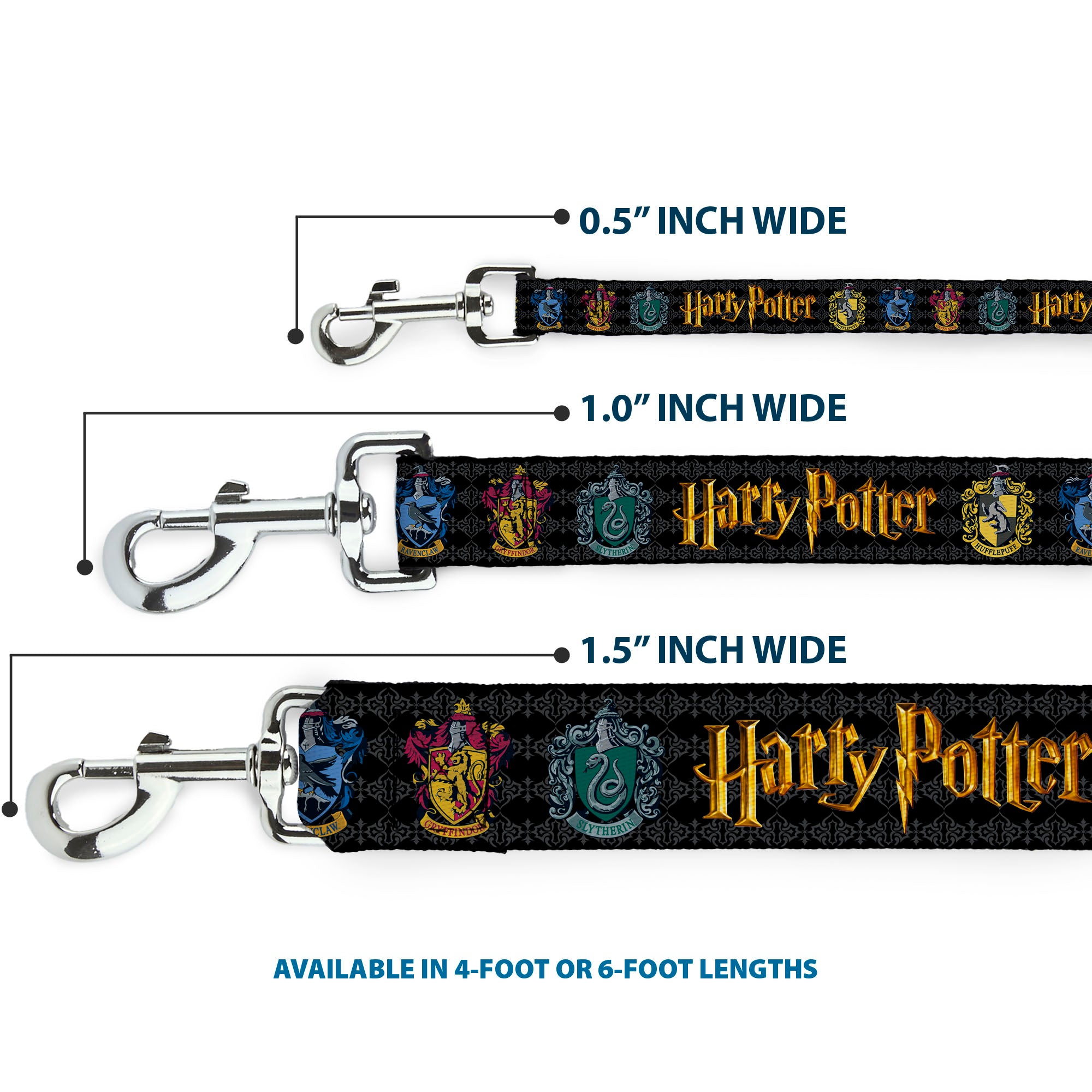 Dog Leash - HARRY POTTER Hufflepuff/Ravenclaw/Gryffindor/Slytherin Coat of Arms Black Dog Leashes Harry Potter