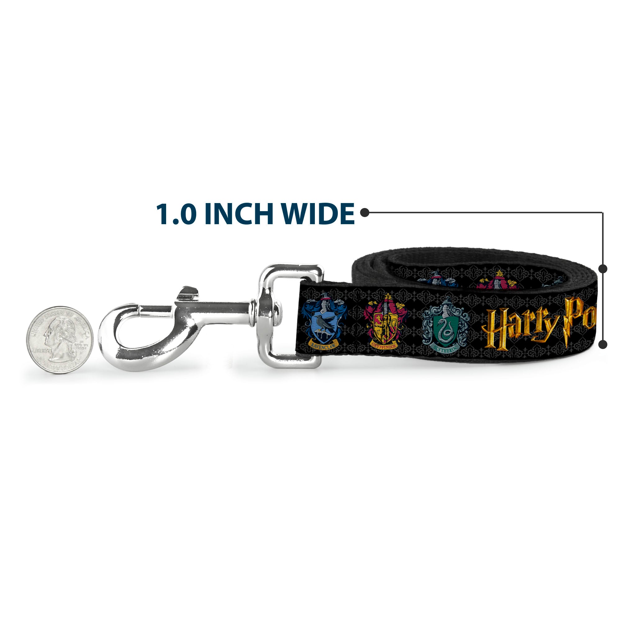 Dog Leash - HARRY POTTER Hufflepuff/Ravenclaw/Gryffindor/Slytherin Coat of Arms Black Dog Leashes Harry Potter
