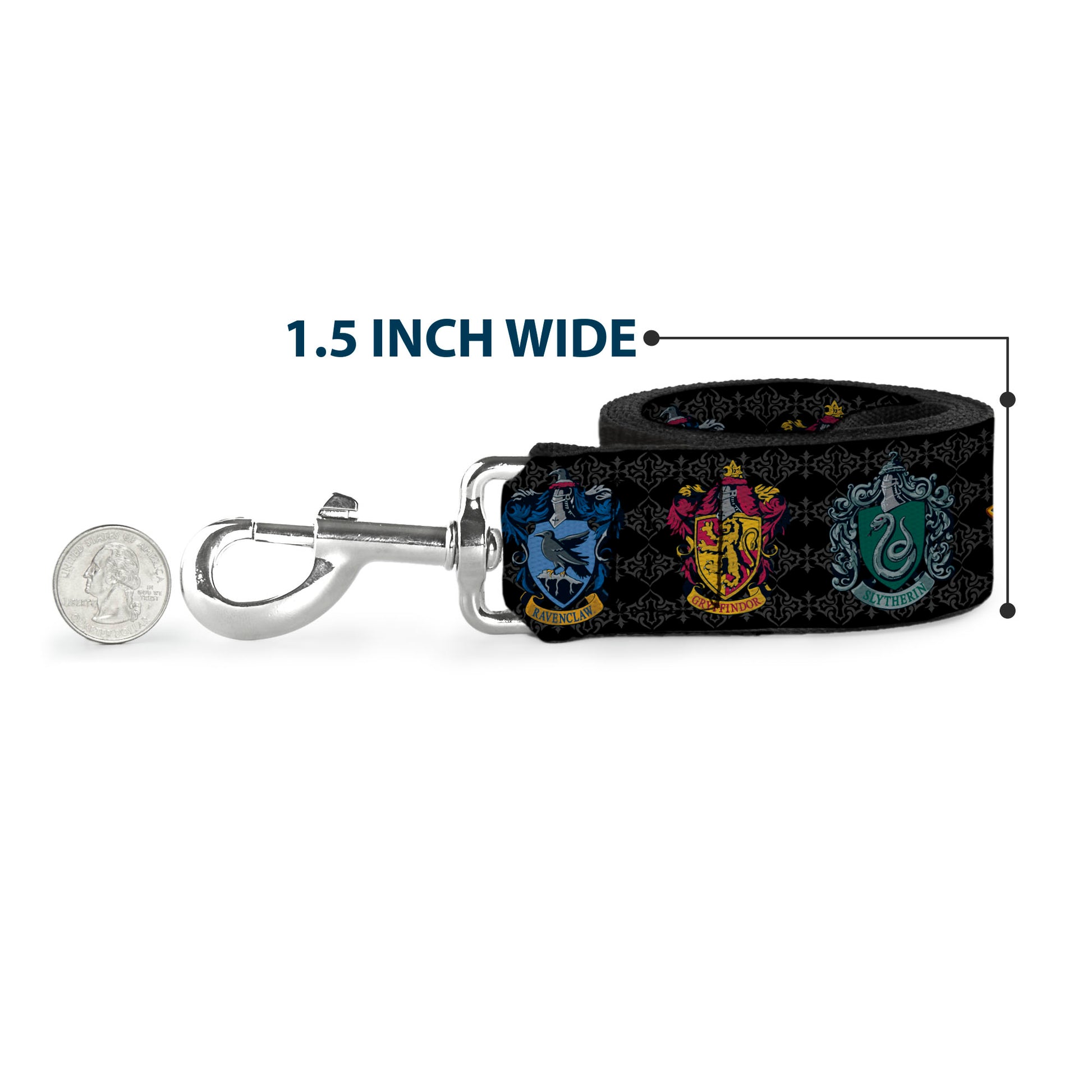Dog Leash - HARRY POTTER Hufflepuff/Ravenclaw/Gryffindor/Slytherin Coat of Arms Black Dog Leashes Harry Potter