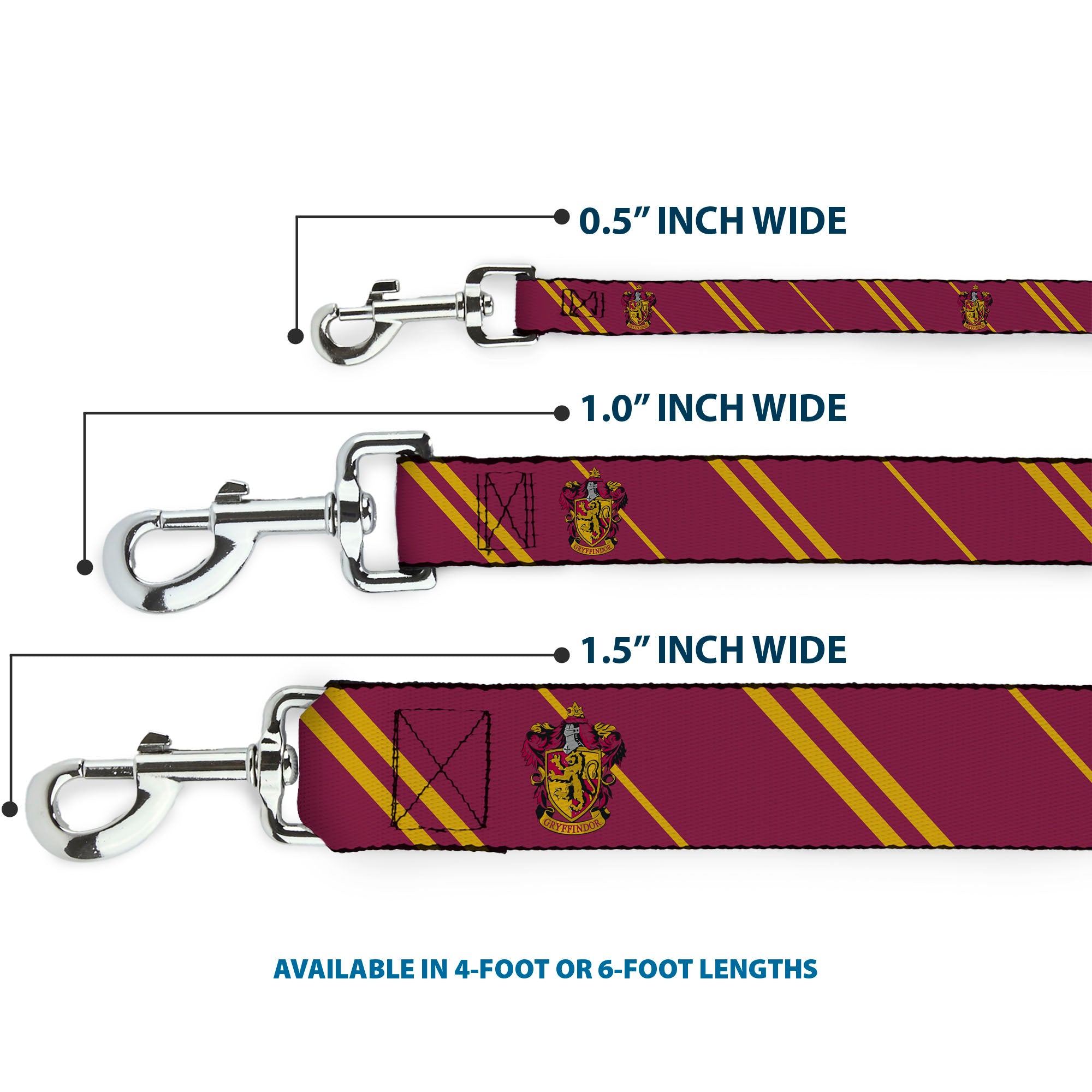Dog Leash - GRYFFINDOR Crest/Stripe Burgundy/Gold Dog Leashes Harry Potter