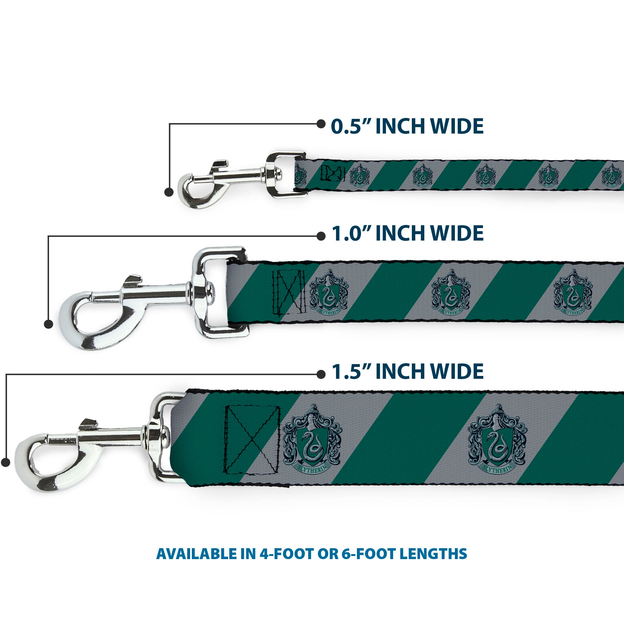 Dog Leash - SLYTHERIN Crest Diagonal Stripe Gray/Green Dog Leashes Harry Potter