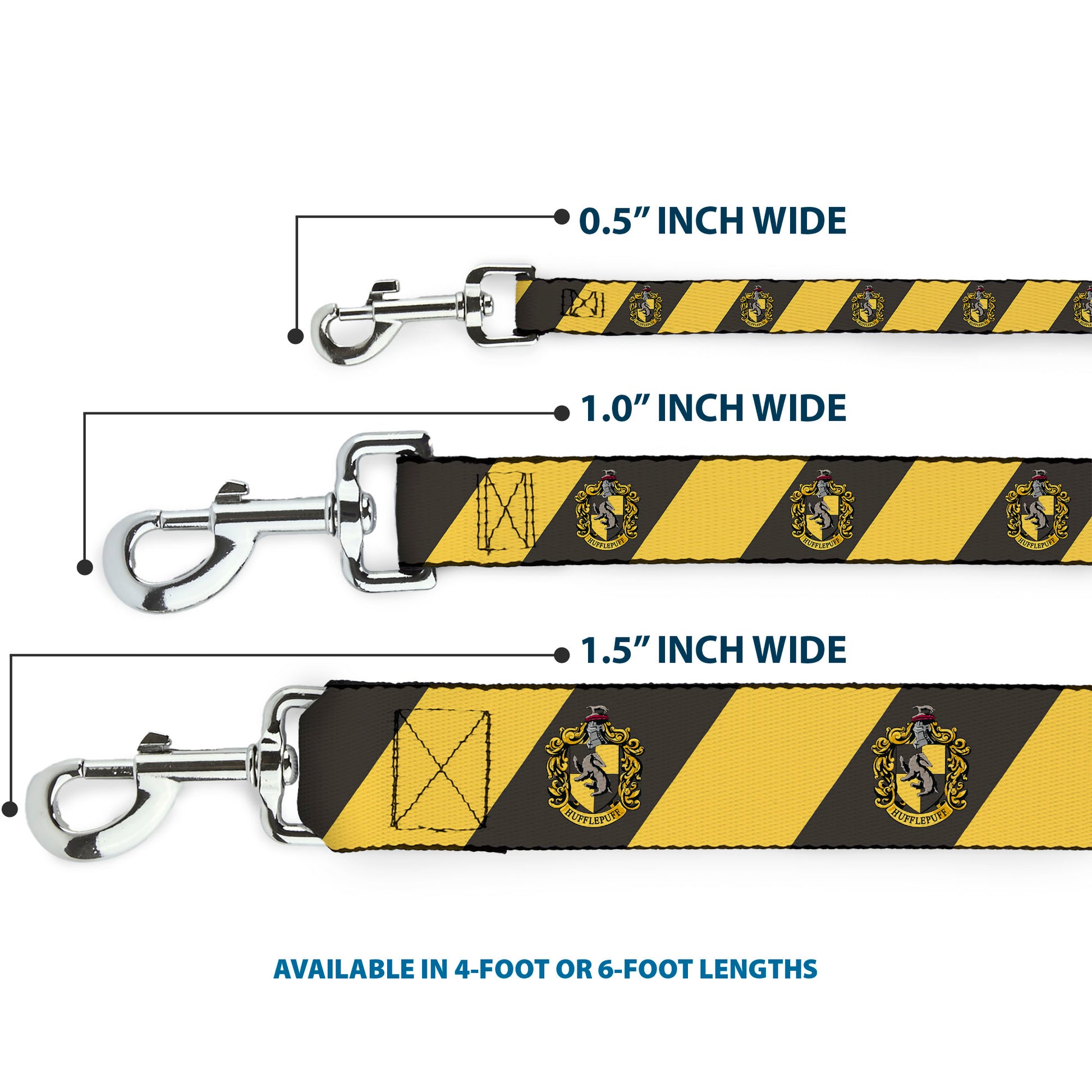 Dog Leash - HUFFLEPUFF Crest Diagonal Stripe Charcoal Gray/Yellow Dog Leashes Harry Potter
