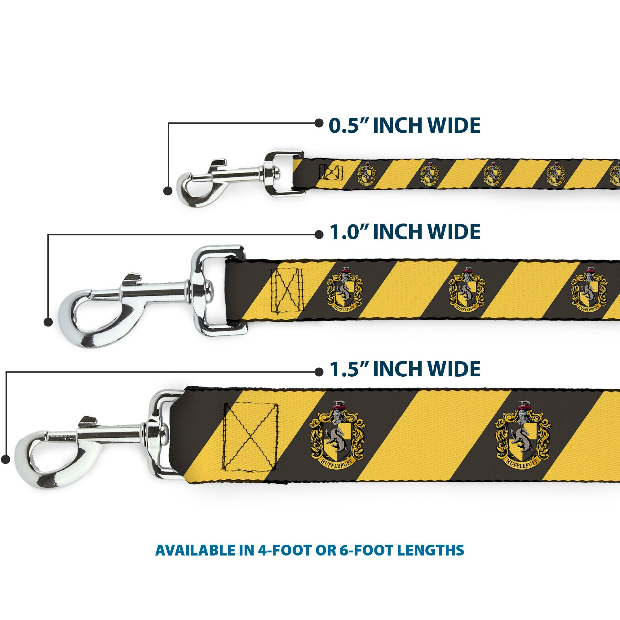 Dog Leash - HUFFLEPUFF Crest Diagonal Stripe Charcoal Gray/Yellow Dog Leashes Harry Potter