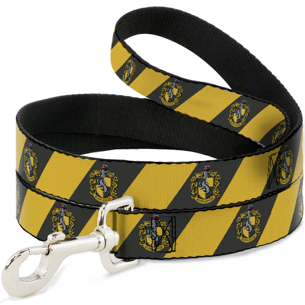 Dog Leash - HUFFLEPUFF Crest Diagonal Stripe Charcoal Gray/Yellow Dog Leashes Harry Potter