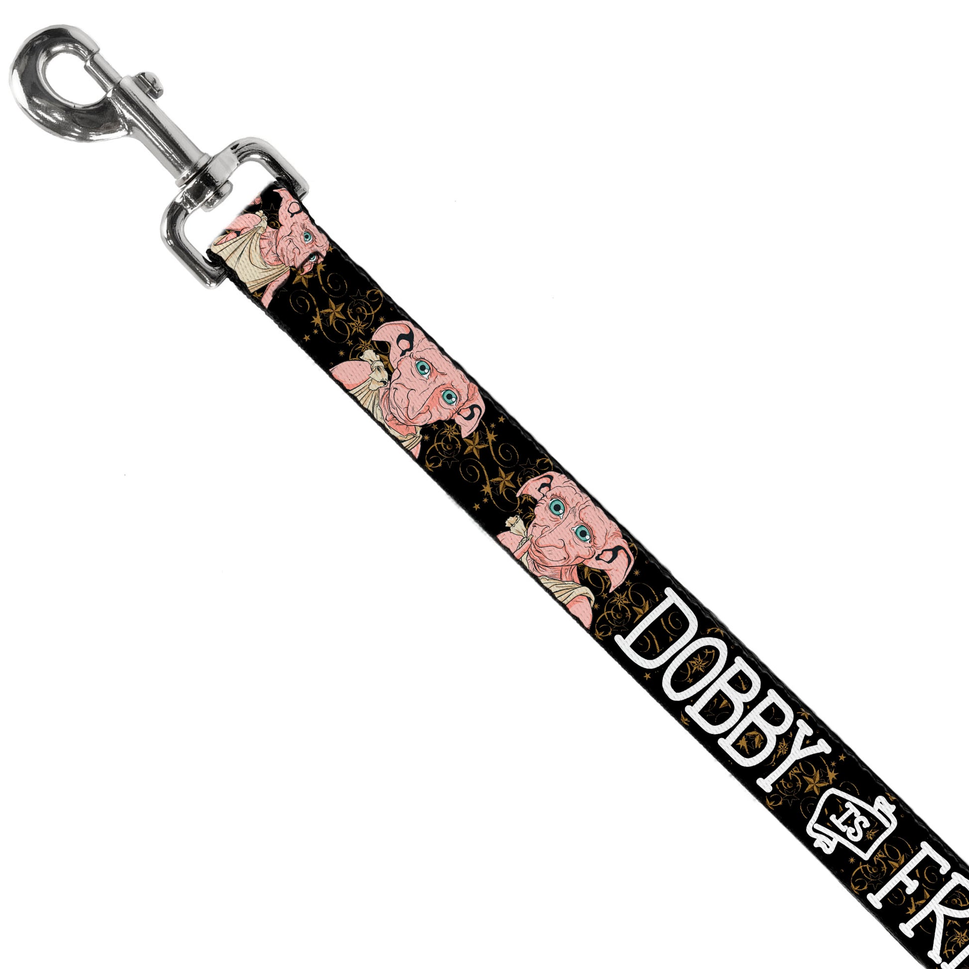 Dog Leash - DOBBY IS FREE/3-Dobby Poses Star Swirls Black/Gold/White Dog Leashes Harry Potter