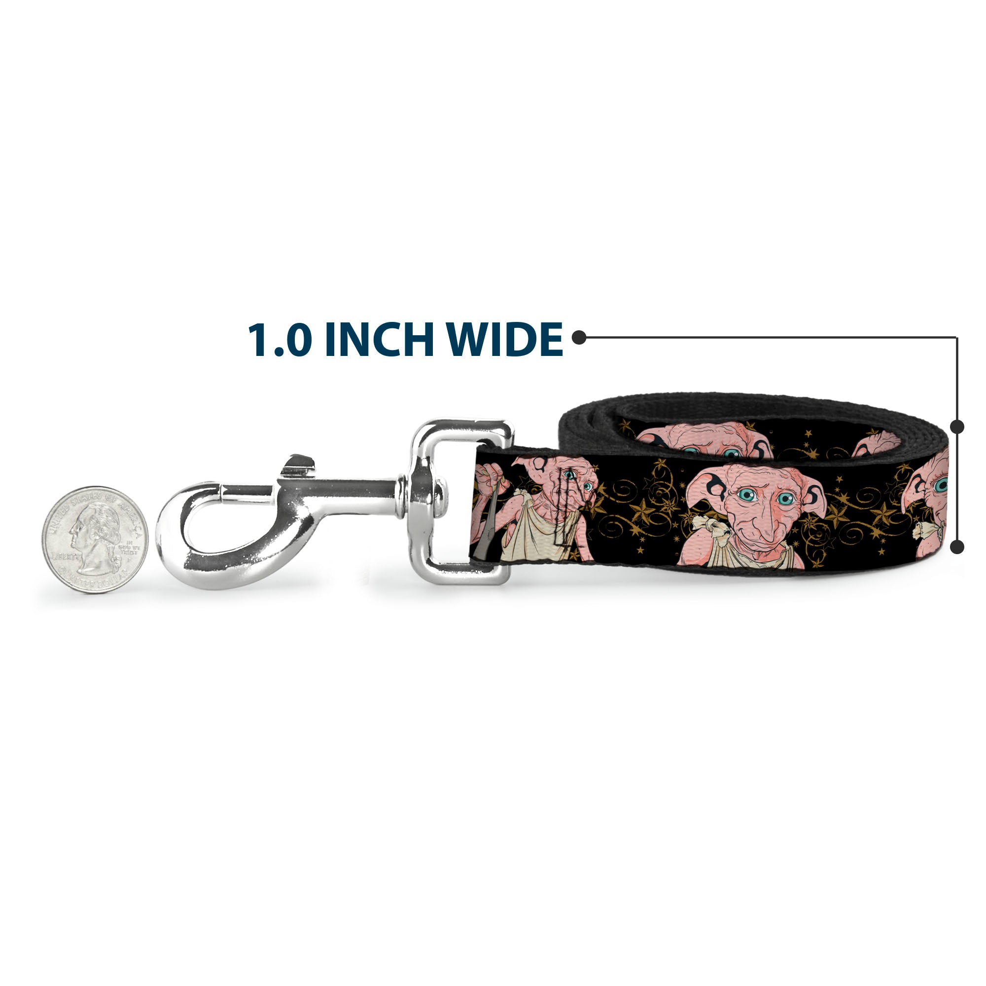 Dog Leash - DOBBY IS FREE/3-Dobby Poses Star Swirls Black/Gold/White Dog Leashes Harry Potter