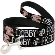 Dog Leash - DOBBY IS FREE/3-Dobby Poses Star Swirls Black/Gold/White Dog Leashes Harry Potter