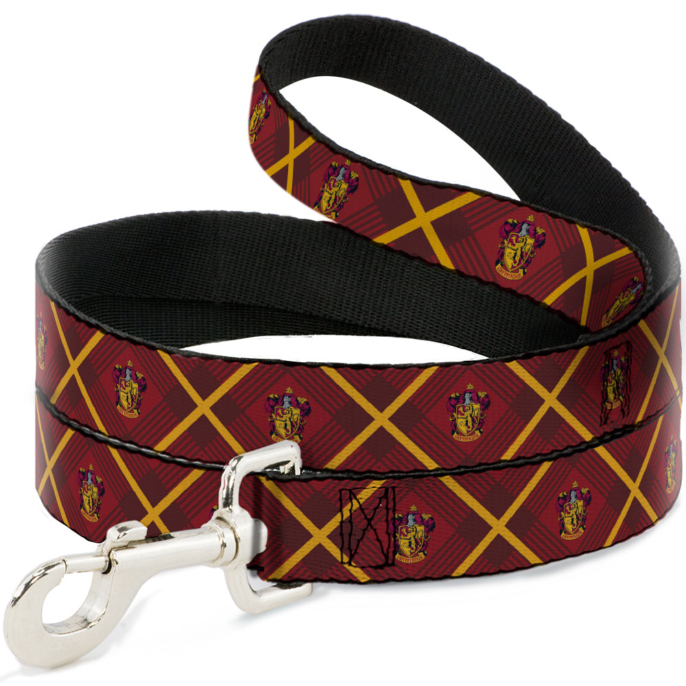 Dog Leash - Harry Potter Gryffindor Crest Plaid Reds/Gold Dog Leashes Harry Potter