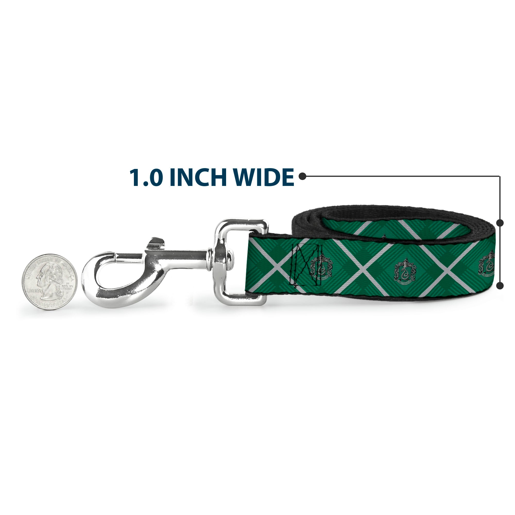 Dog Leash - Harry Potter Slytherin Crest Plaid Greens/Gray Dog Leashes Harry Potter