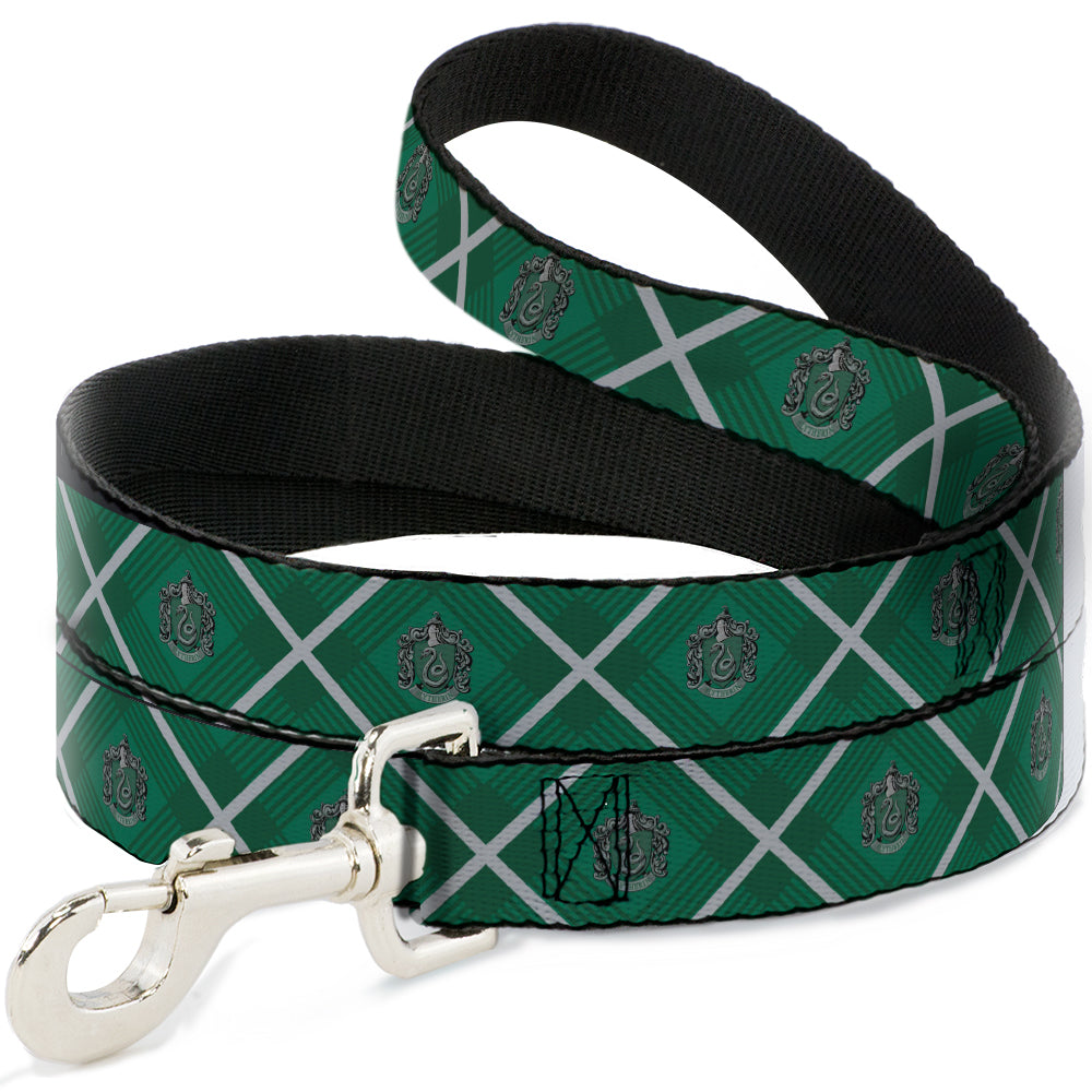 Dog Leash - Harry Potter Slytherin Crest Plaid Greens/Gray Dog Leashes Harry Potter