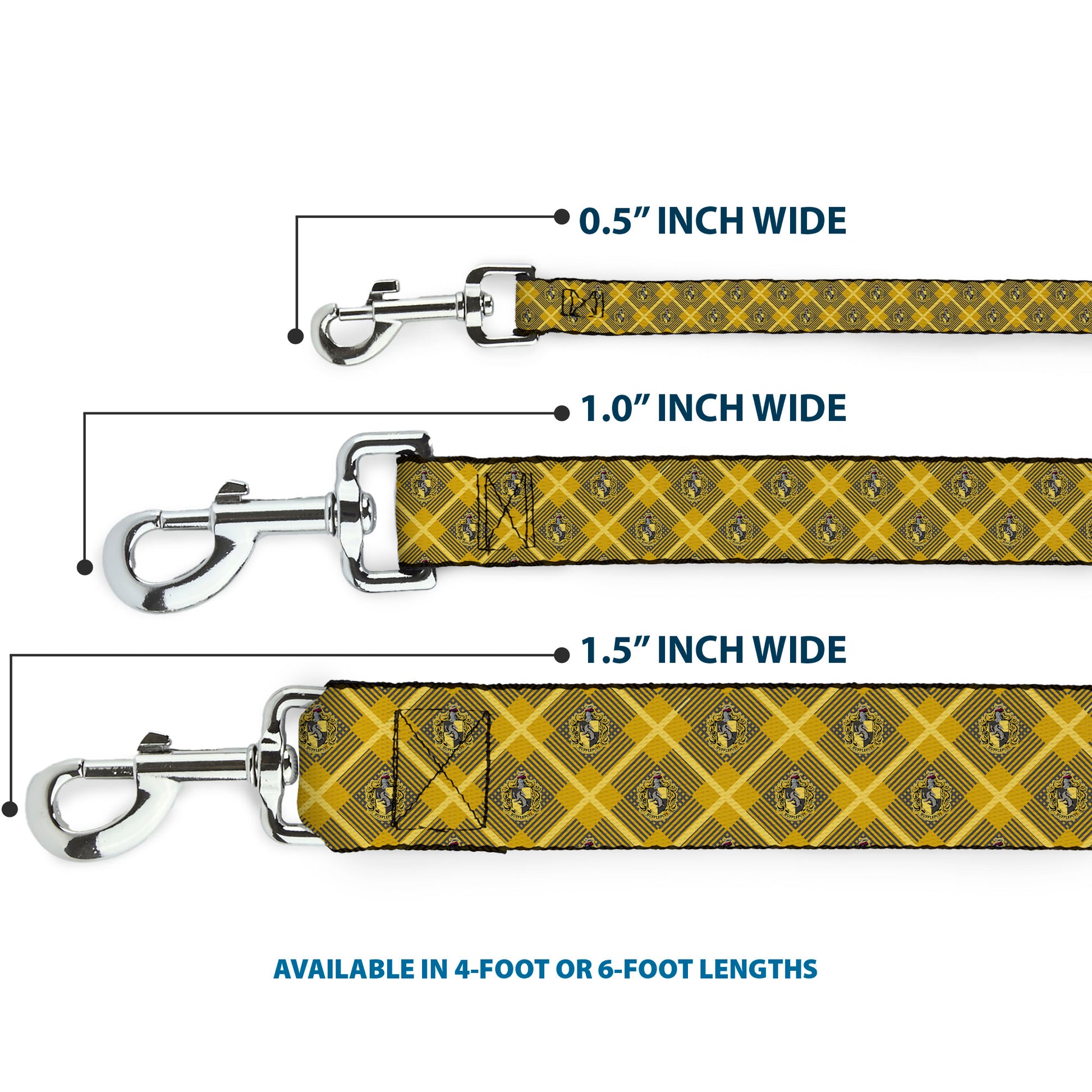 Dog Leash - Harry Potter Hufflepuff Crest Plaid Yellows/Gray Dog Leashes Harry Potter