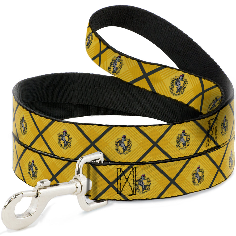 Dog Leash - Harry Potter Hufflepuff Crest Plaid Yellows/Gray Dog Leashes Harry Potter