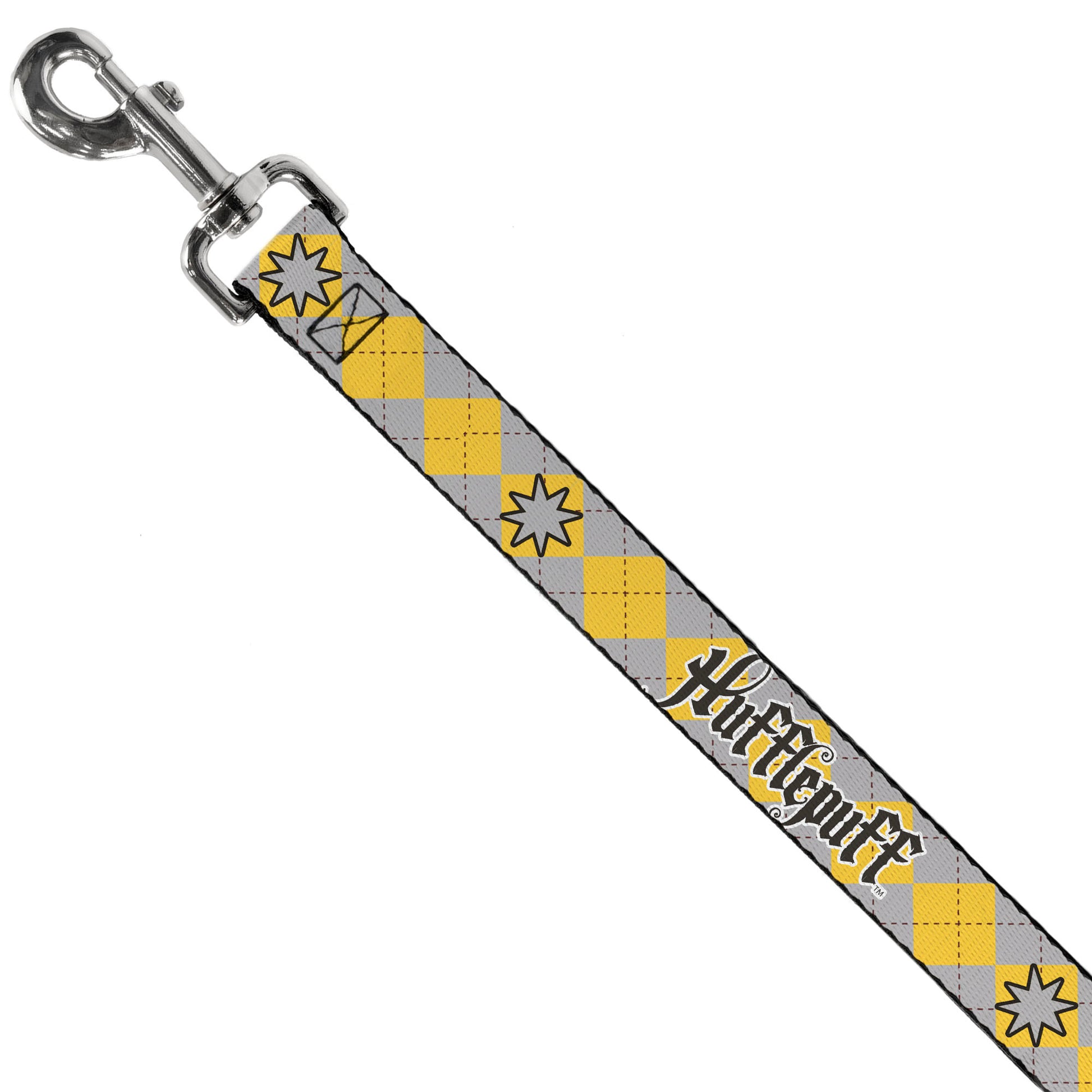 Dog Leash - Harry Potter HUFFLEPUFF/Stars Argyle Plaid Gray/Gold/Browns Dog Leashes Harry Potter