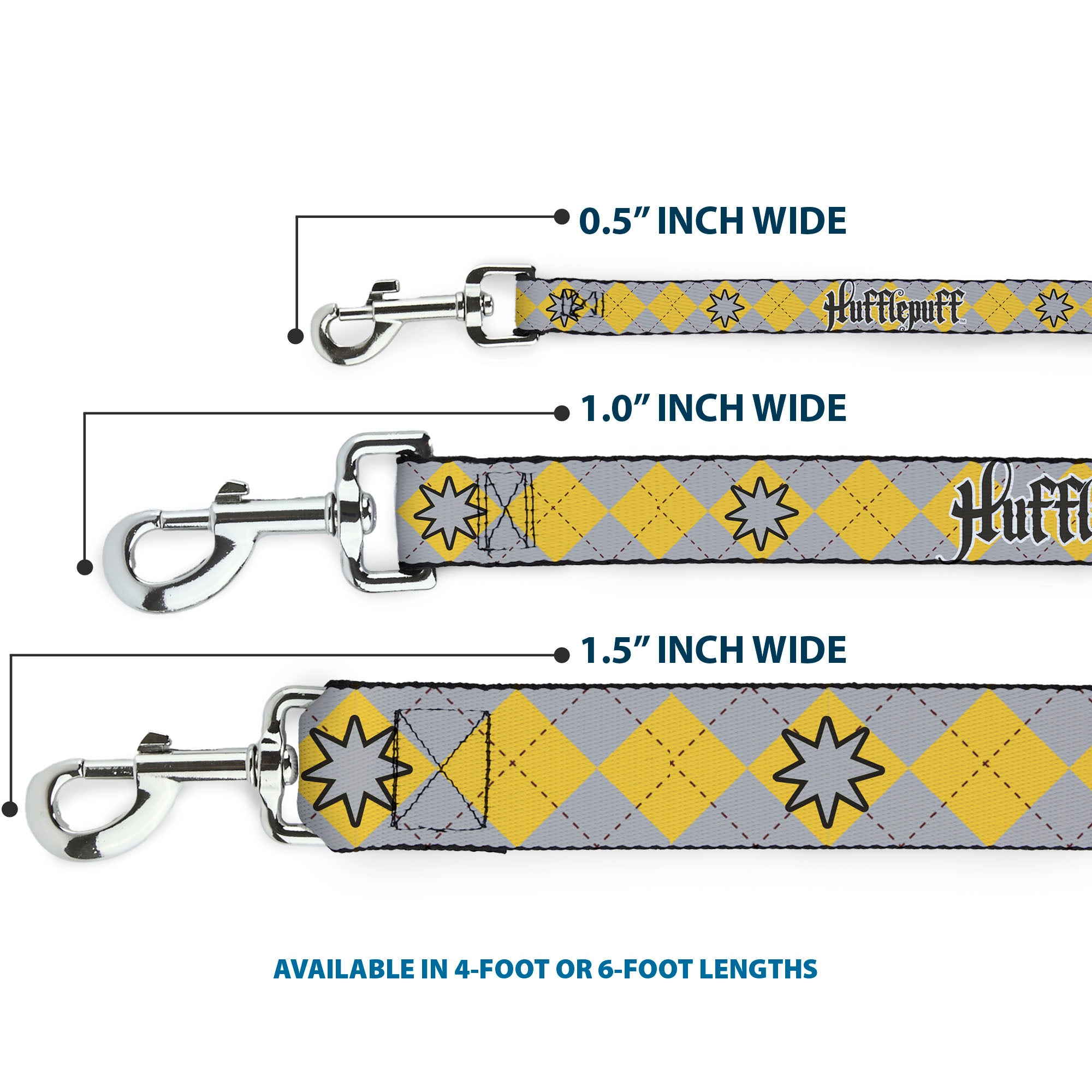 Dog Leash - Harry Potter HUFFLEPUFF/Stars Argyle Plaid Gray/Gold/Browns Dog Leashes Harry Potter