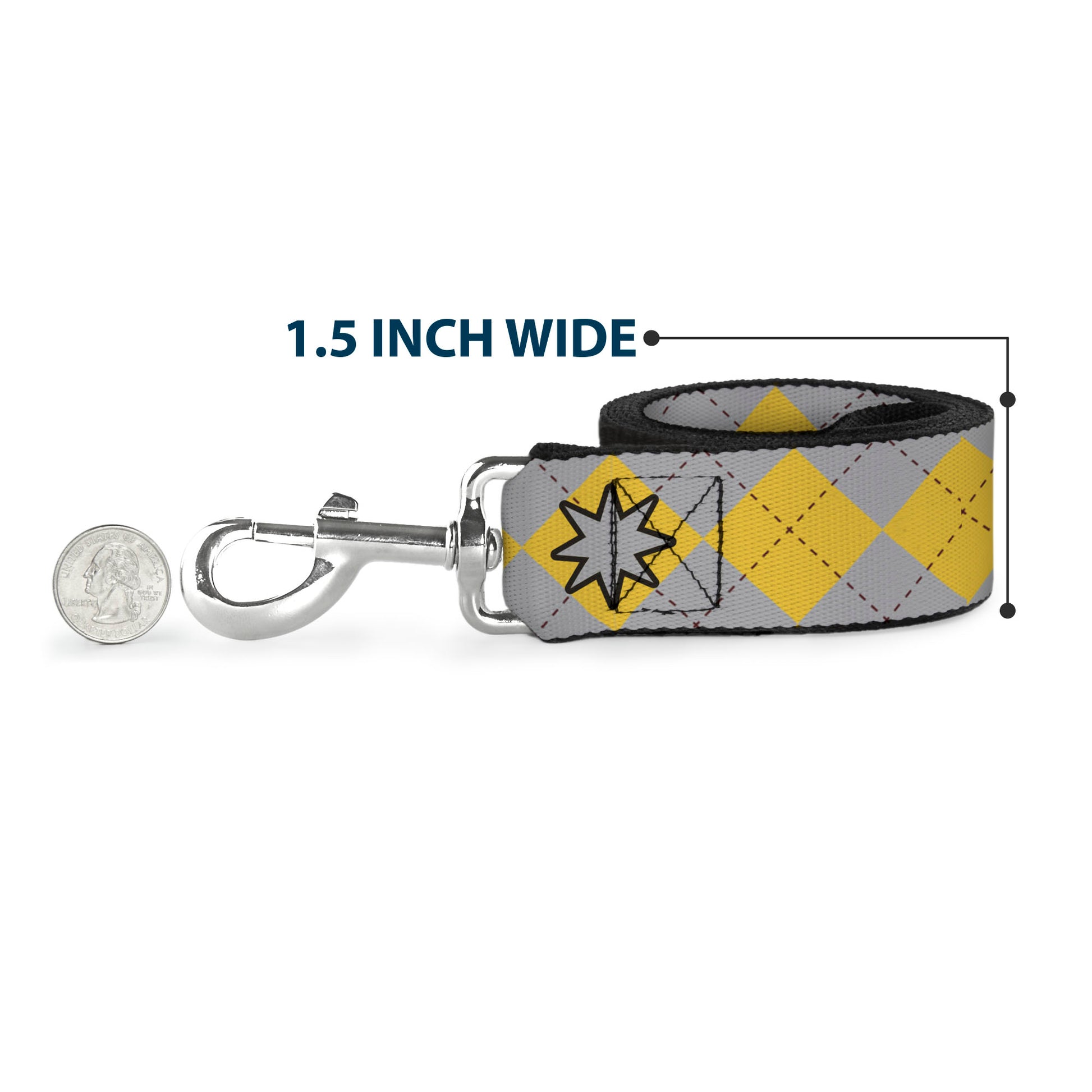 Dog Leash - Harry Potter HUFFLEPUFF/Stars Argyle Plaid Gray/Gold/Browns Dog Leashes Harry Potter