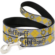 Dog Leash - Harry Potter HUFFLEPUFF/Stars Argyle Plaid Gray/Gold/Browns Dog Leashes Harry Potter