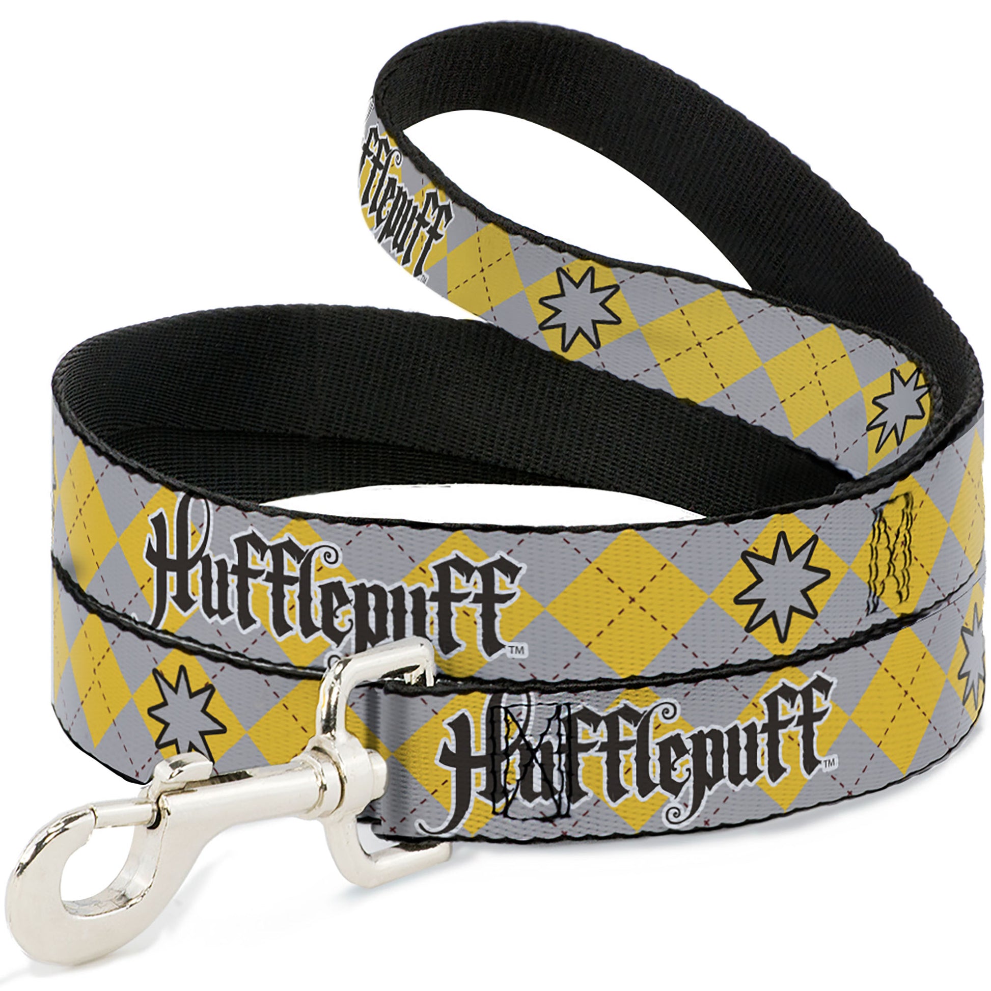 Dog Leash - Harry Potter HUFFLEPUFF/Stars Argyle Plaid Gray/Gold/Browns Dog Leashes Harry Potter