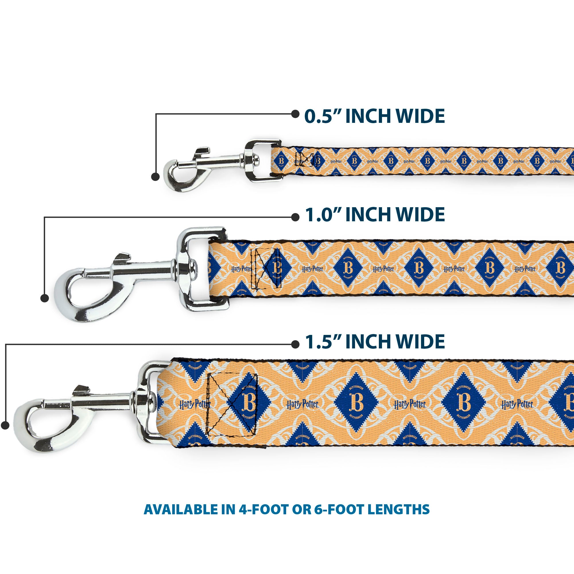 Dog Leash - HARRY POTTER Butterbeer Diamond Logo White/Yellow/Blue Dog Leashes Harry Potter