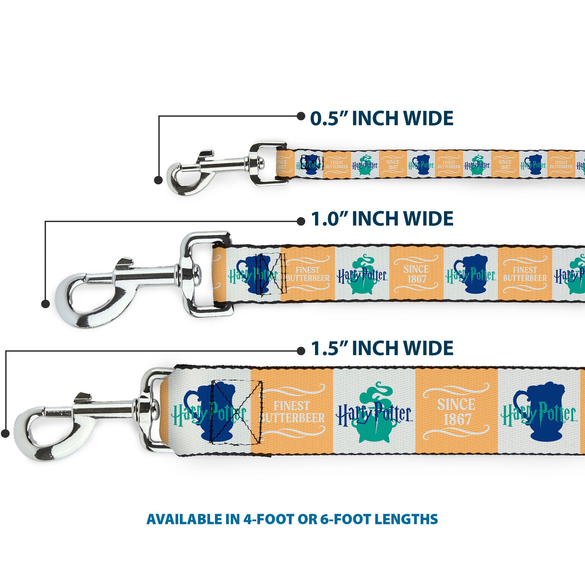 Dog Leash - Harry Potter FINEST BUTTERBEER SINCE 1867 Icon Blocks Yellow/White/Blues Dog Leashes Harry Potter