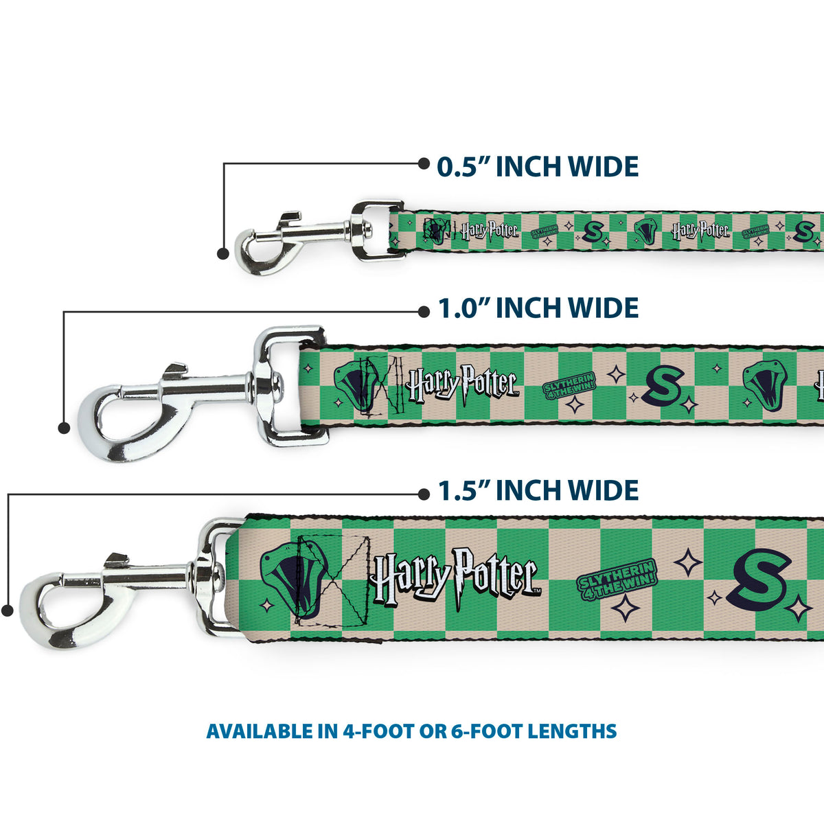 Dog Leash - Harry Potter Slytherin Icons Checker Cream/Mint Dog Leashes Harry Potter