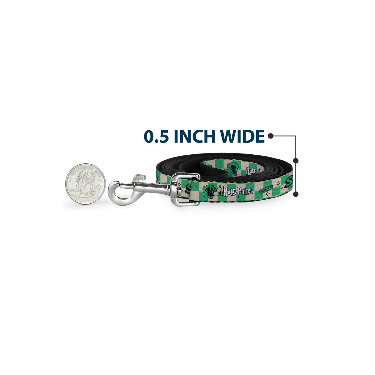Dog Leash - Harry Potter Slytherin Icons Checker Cream/Mint Dog Leashes Harry Potter