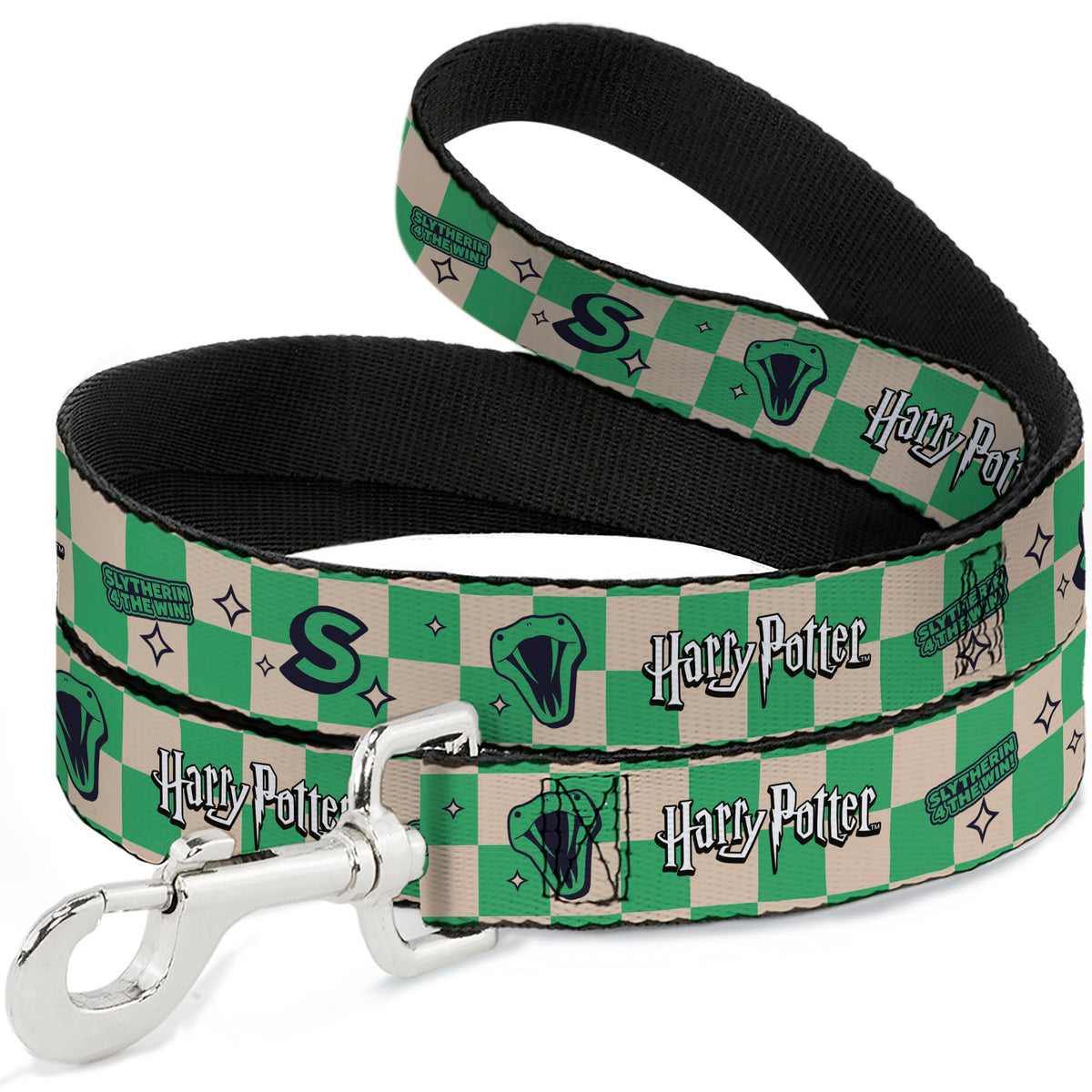 Dog Leash - Harry Potter Slytherin Icons Checker Cream/Mint Dog Leashes Harry Potter