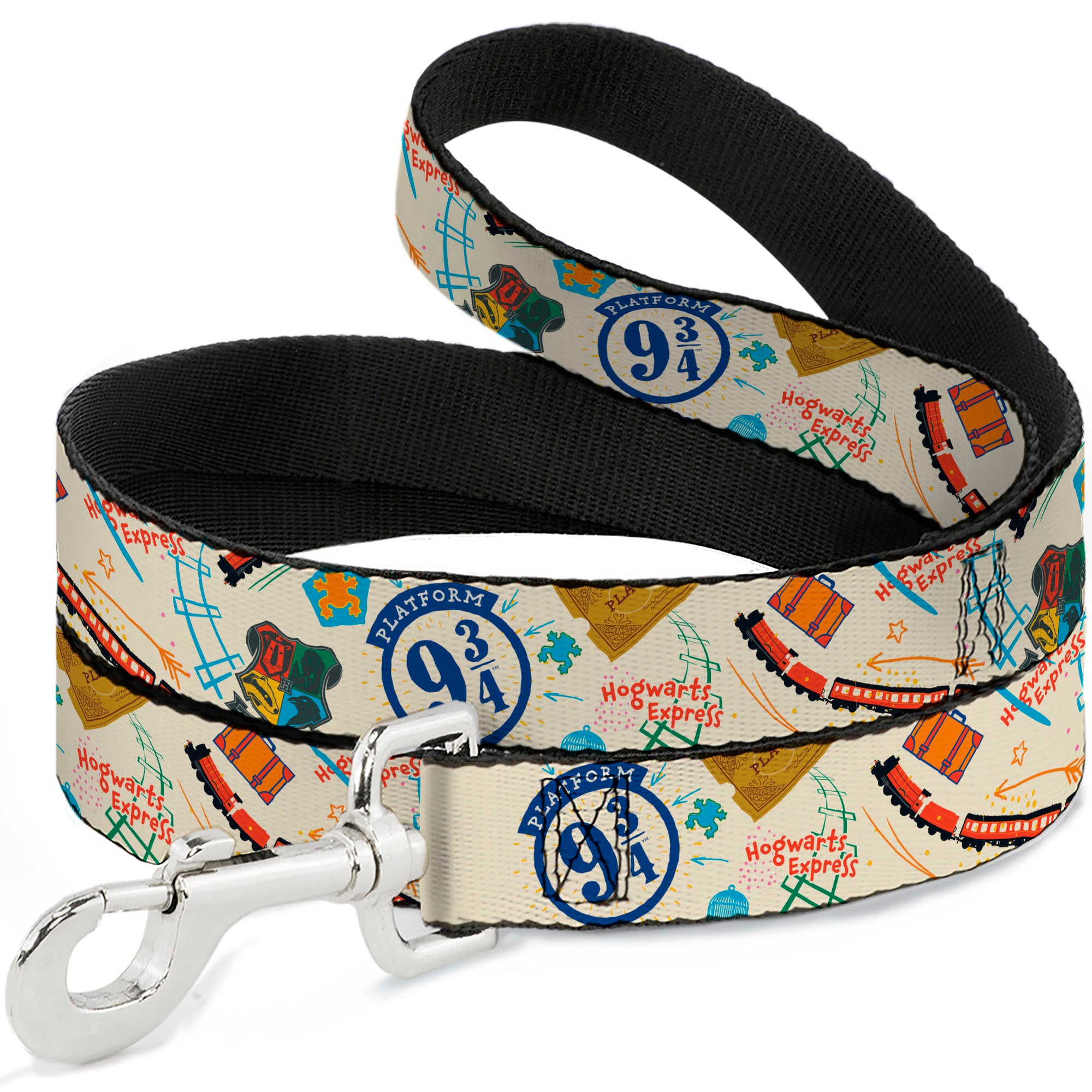 Dog Leash - Harry Potter HOGWARTS EXPRESS Icons Collage Beige/Multi Color Dog Leashes Harry Potter