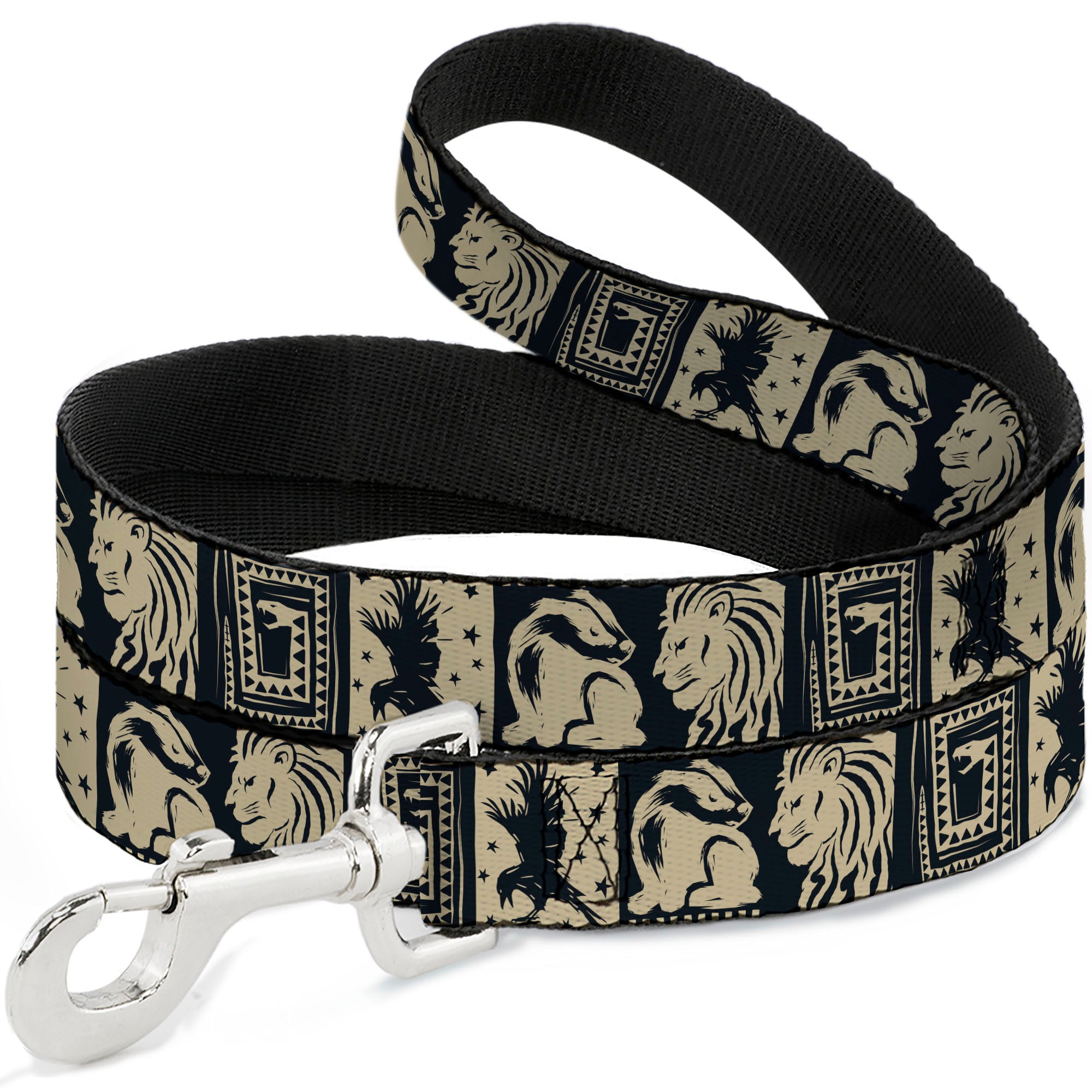 Dog Leash - Harry Potter Hogwarts House Patch Blocks Tan/Black Dog Leashes Harry Potter