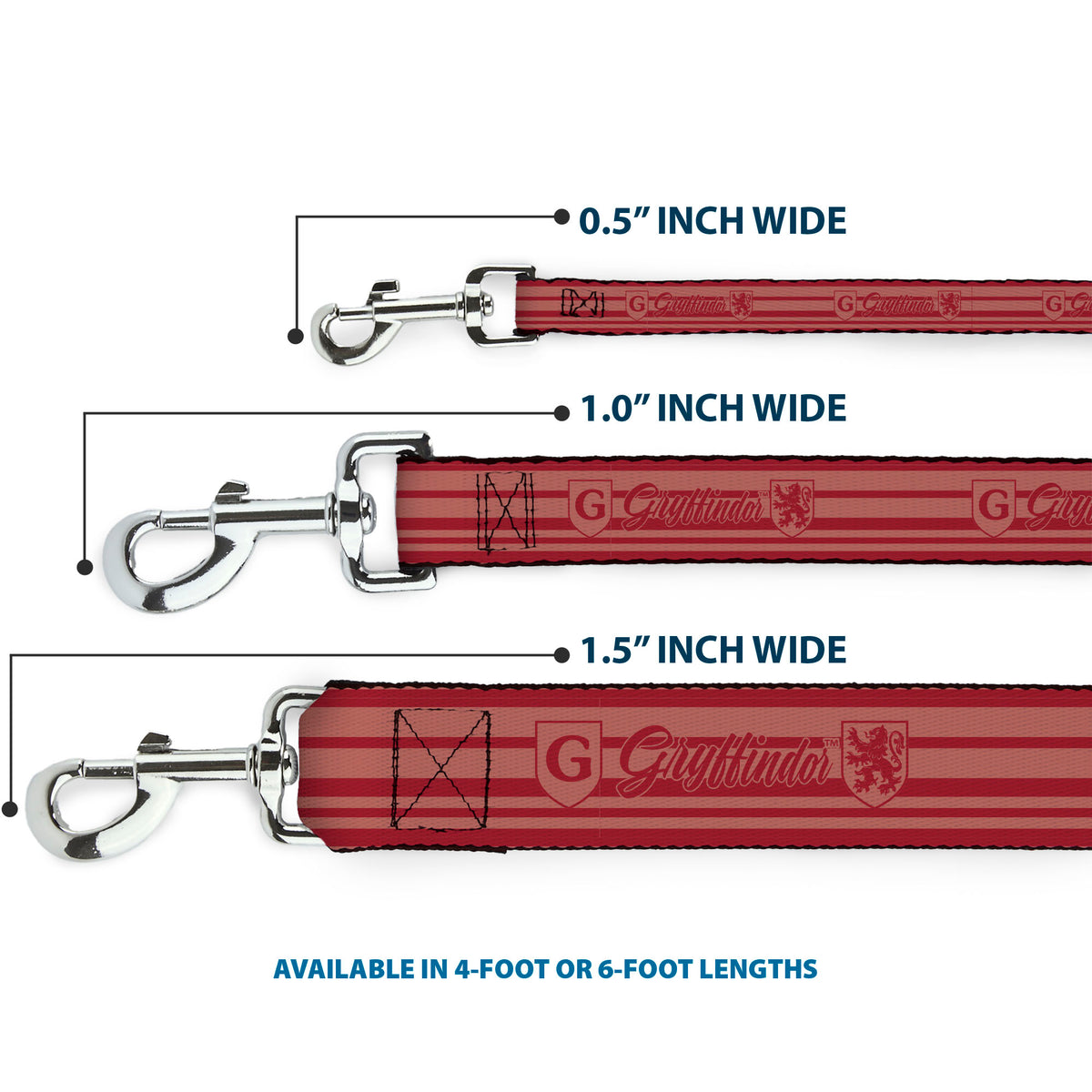 Dog Leash - Harry Potter Gryffindor House Champion Icons Stripe Red Dog Leashes Harry Potter