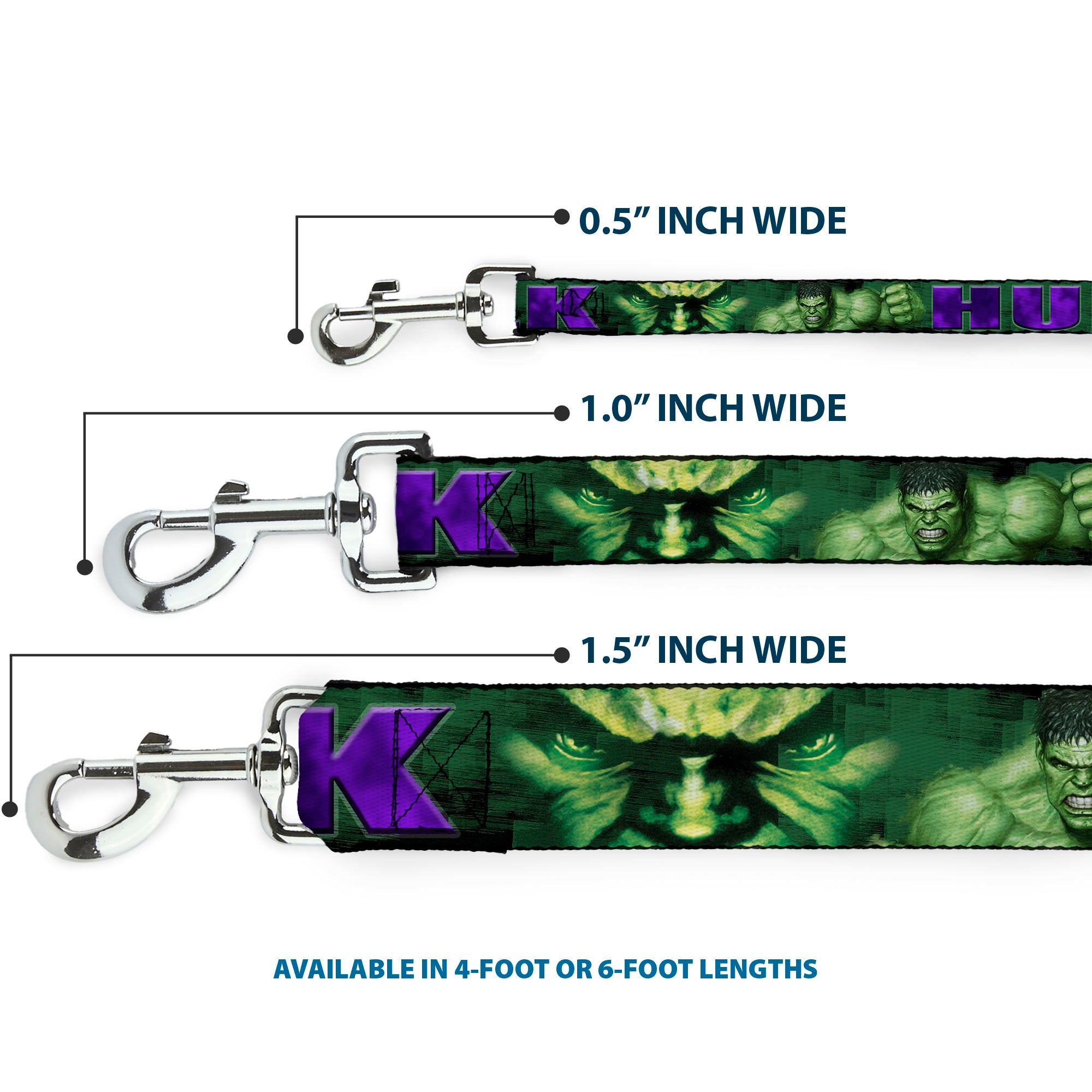 Dog Leash - HULK Face CLOSE-UP/Action Pose Greens/Purples Dog Leashes Marvel Comics