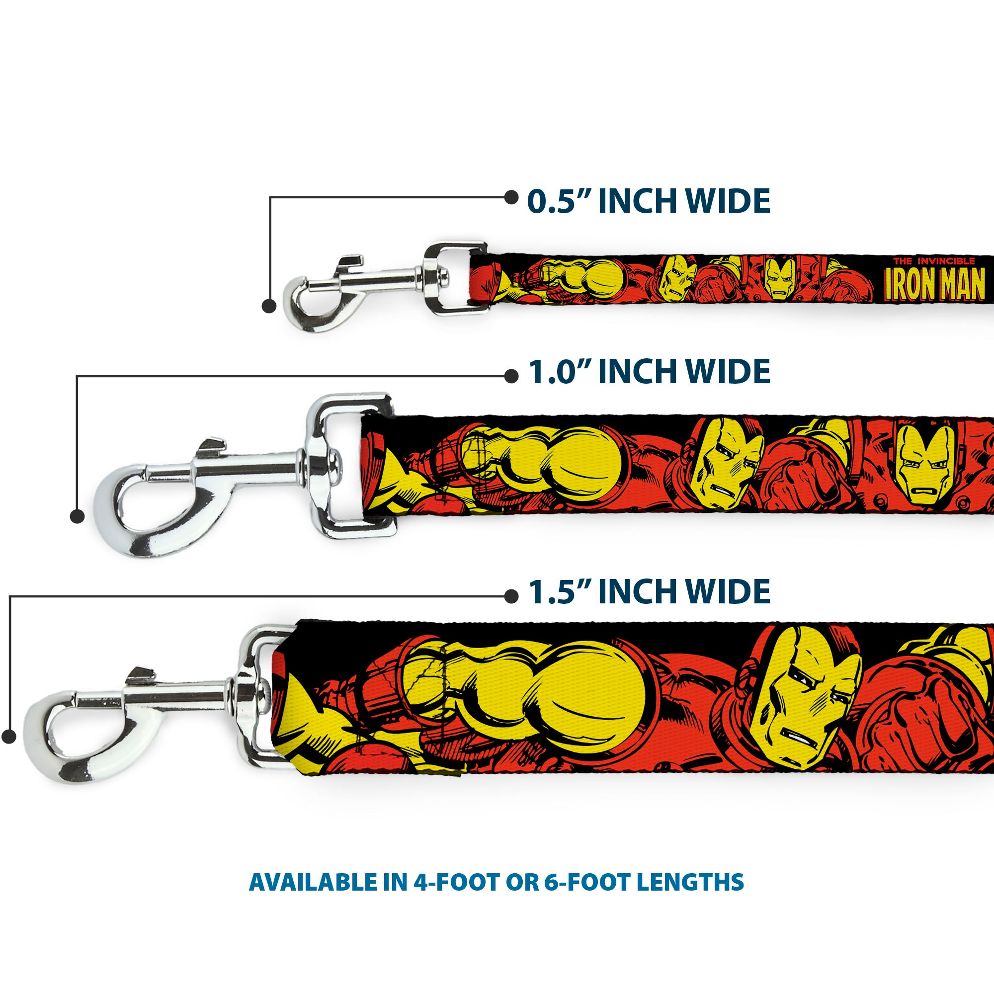 Dog Leash - THE INVINCIBLE IRON MAN Action Poses Black/Red/Yellow Dog Leashes Marvel Comics