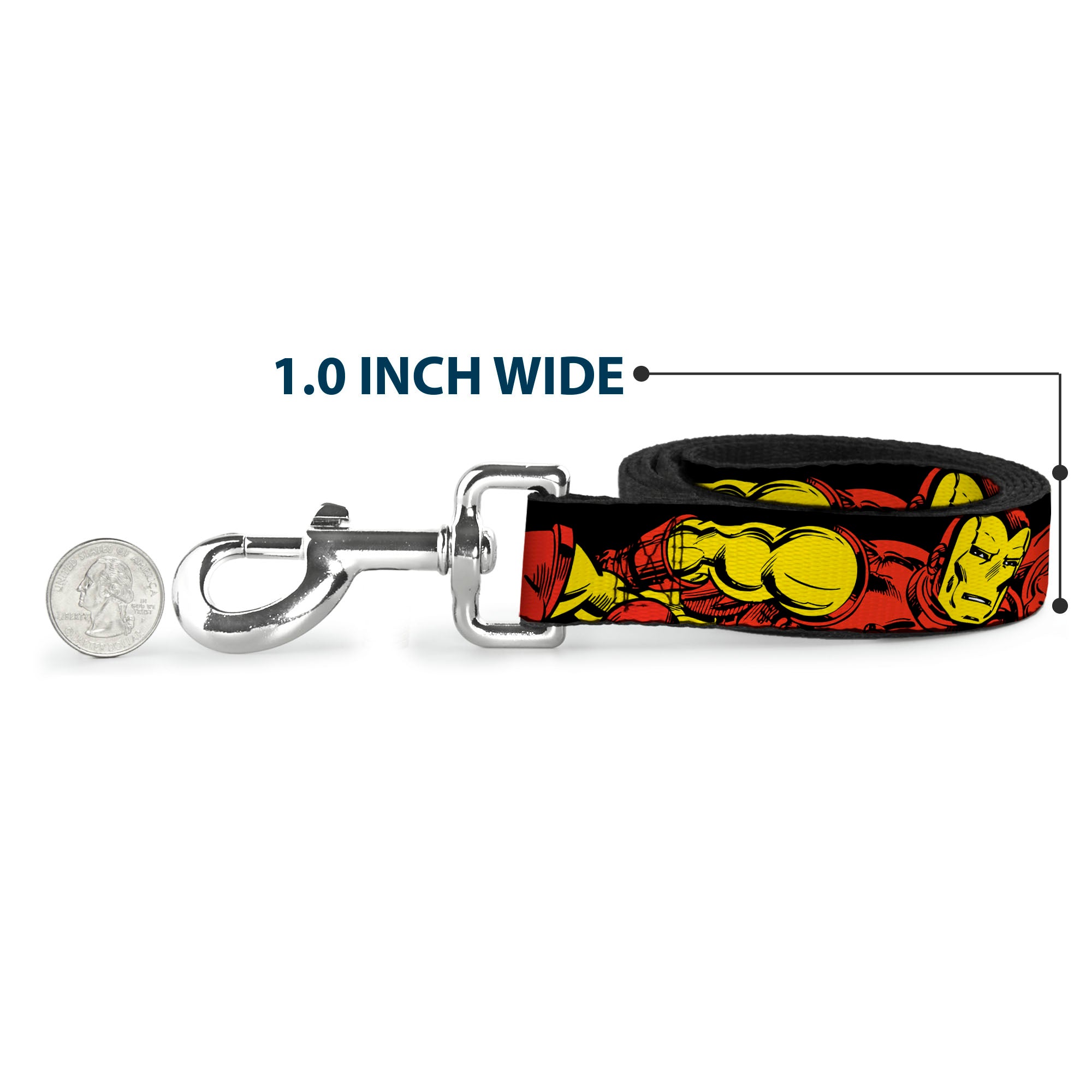 Dog Leash - THE INVINCIBLE IRON MAN Action Poses Black/Red/Yellow Dog Leashes Marvel Comics
