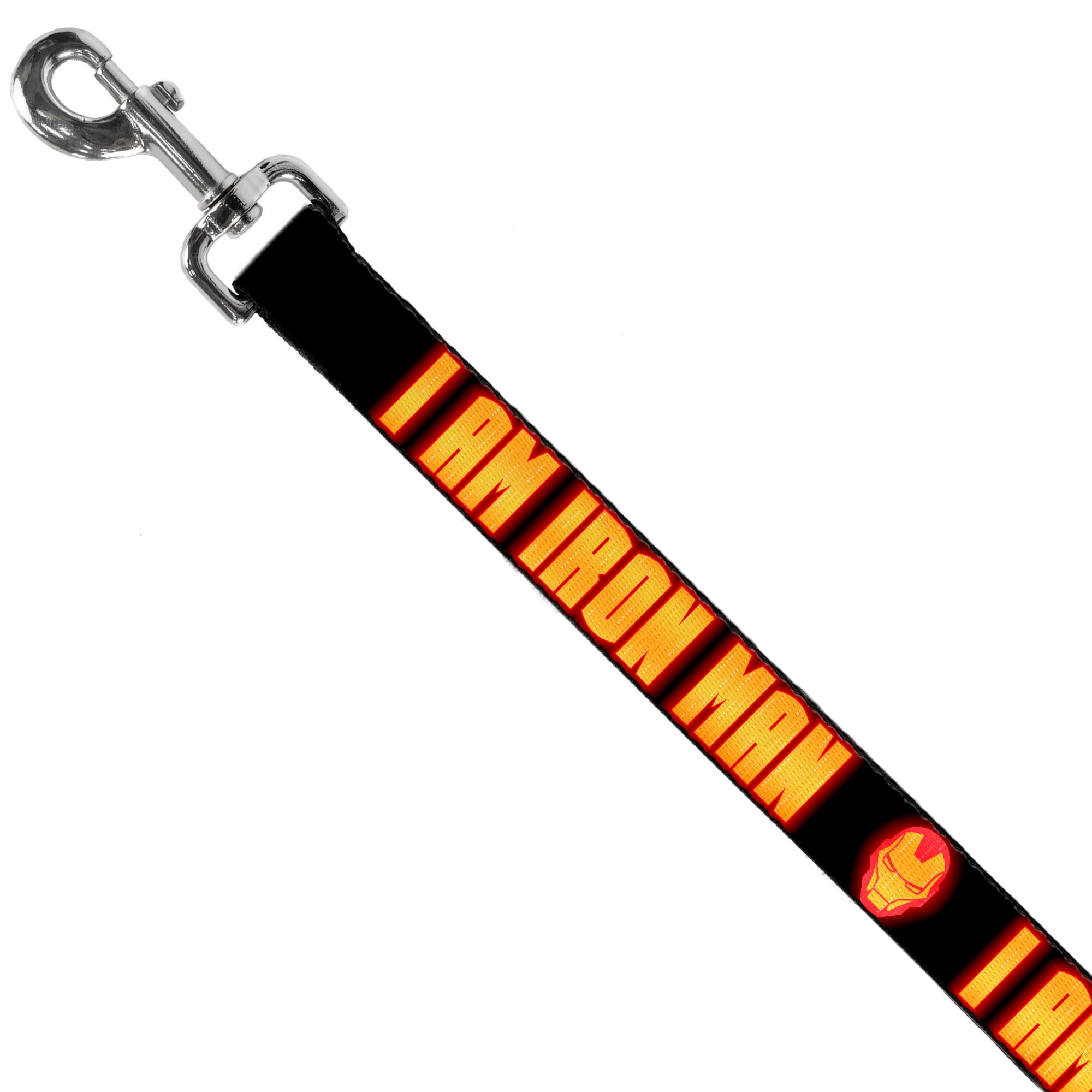Dog Leash - Iron Man Face/I AM IRON MAN Black/Yellow Glow Dog Leashes Marvel Comics