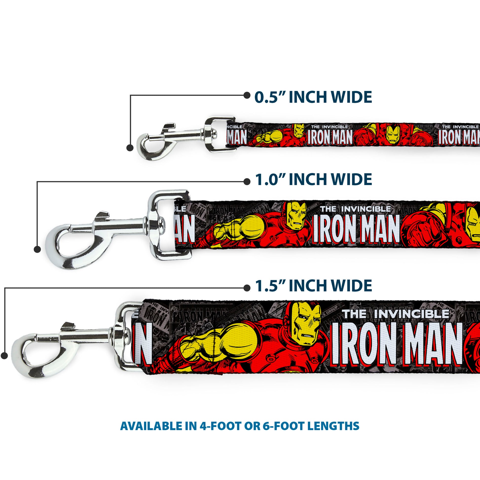 Dog Leash - THE INVINCIBLE IRON MAN Stacked Comic Books/Action Poses Dog Leashes Marvel Comics
