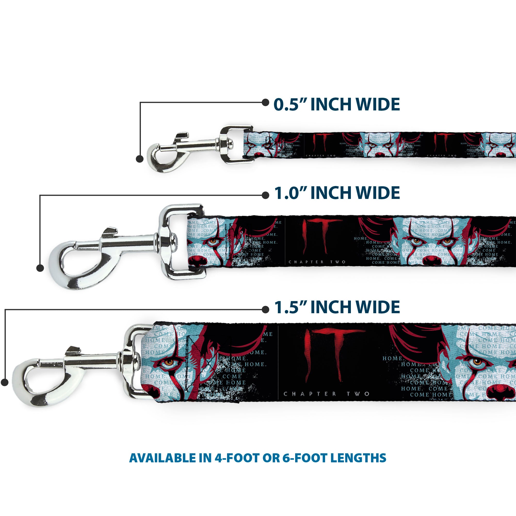 Dog Leash - IT CHAPTER TWO Pennywise Face CLOSE-UP Black/Red/Blues Dog Leashes IT