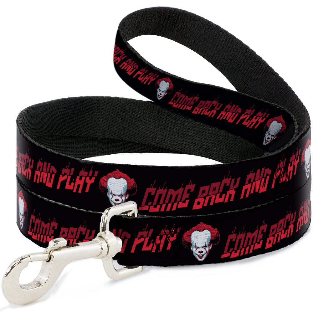 Dog Leash - It Chapter Two Pennywise Face COME BACK AND PLAY Black/Reds Dog Leashes IT