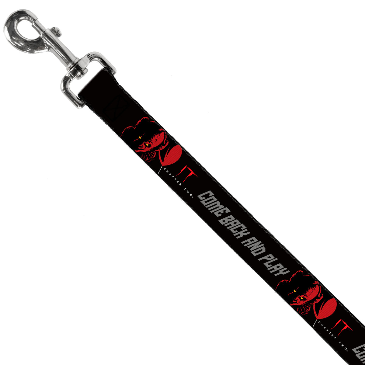 Dog Leash - IT Pennywise Face COME BACK AND PLAY Black/Red/Gray Dog Leashes IT