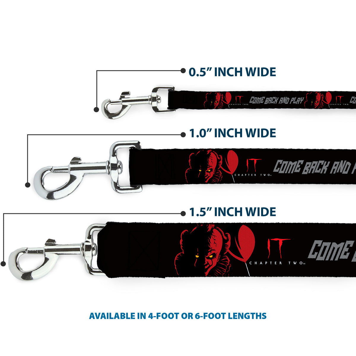 Dog Leash - IT Pennywise Face COME BACK AND PLAY Black/Red/Gray Dog Leashes IT