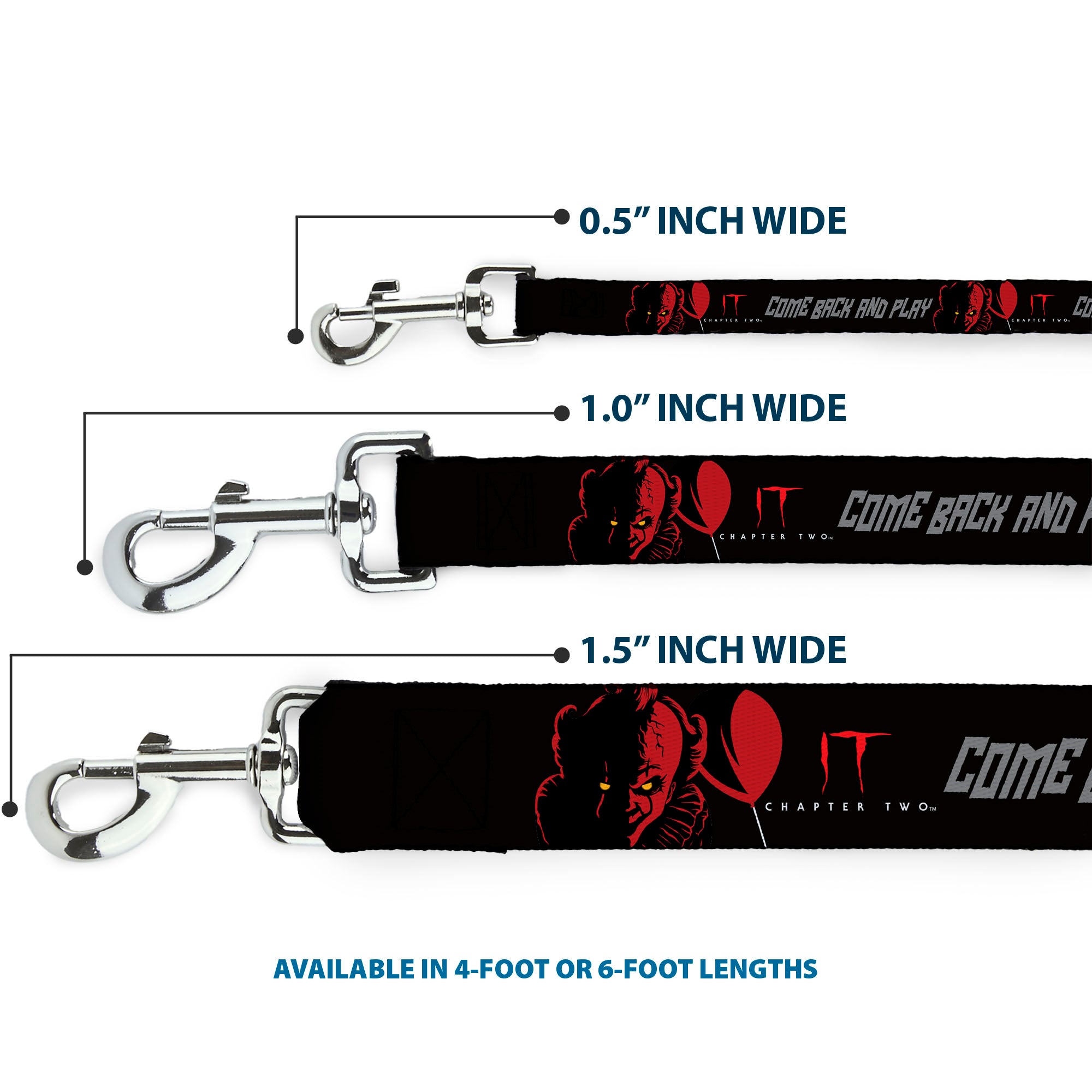 Dog Leash - IT Pennywise Face COME BACK AND PLAY Black/Red/Gray Dog Leashes IT