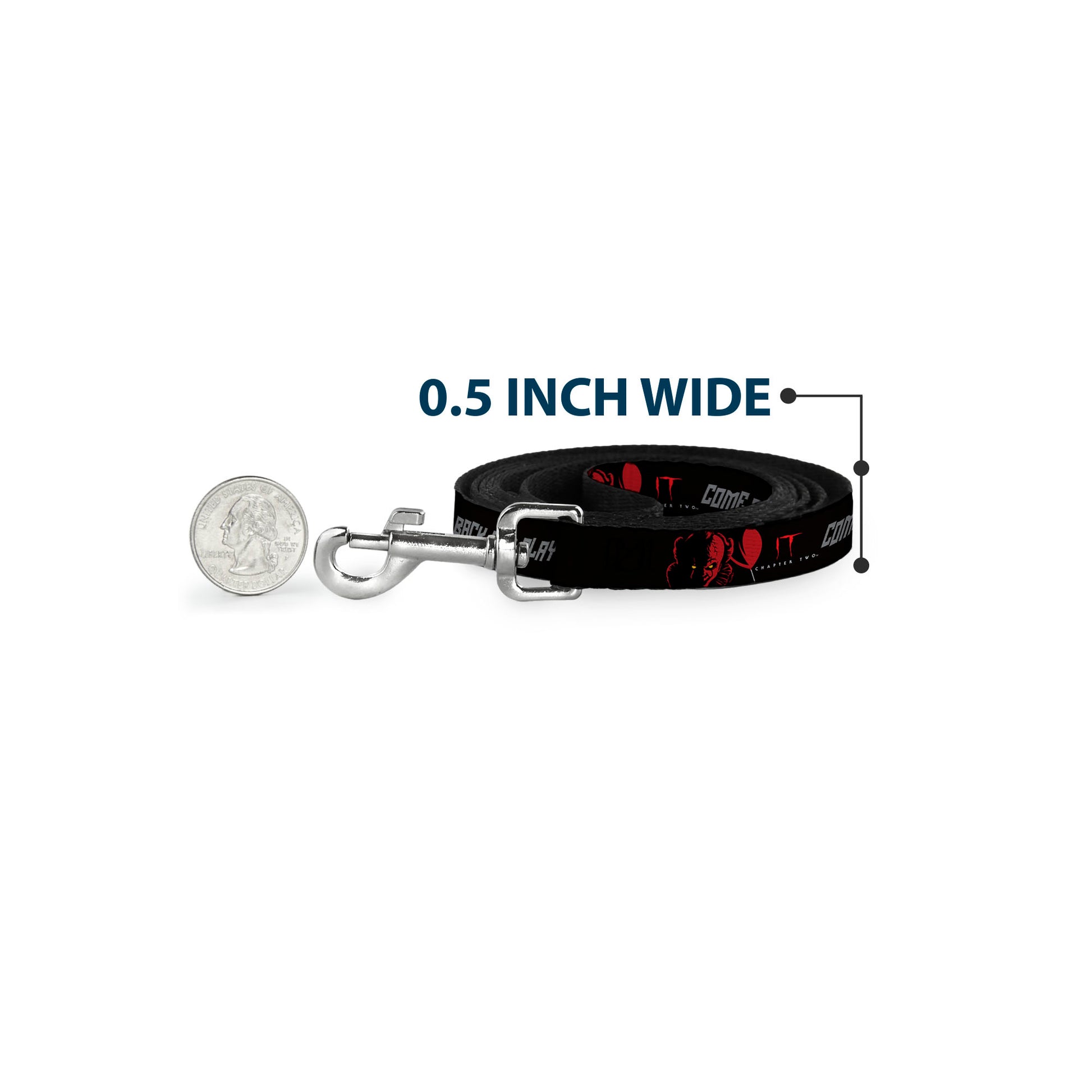 Dog Leash - IT Pennywise Face COME BACK AND PLAY Black/Red/Gray Dog Leashes IT