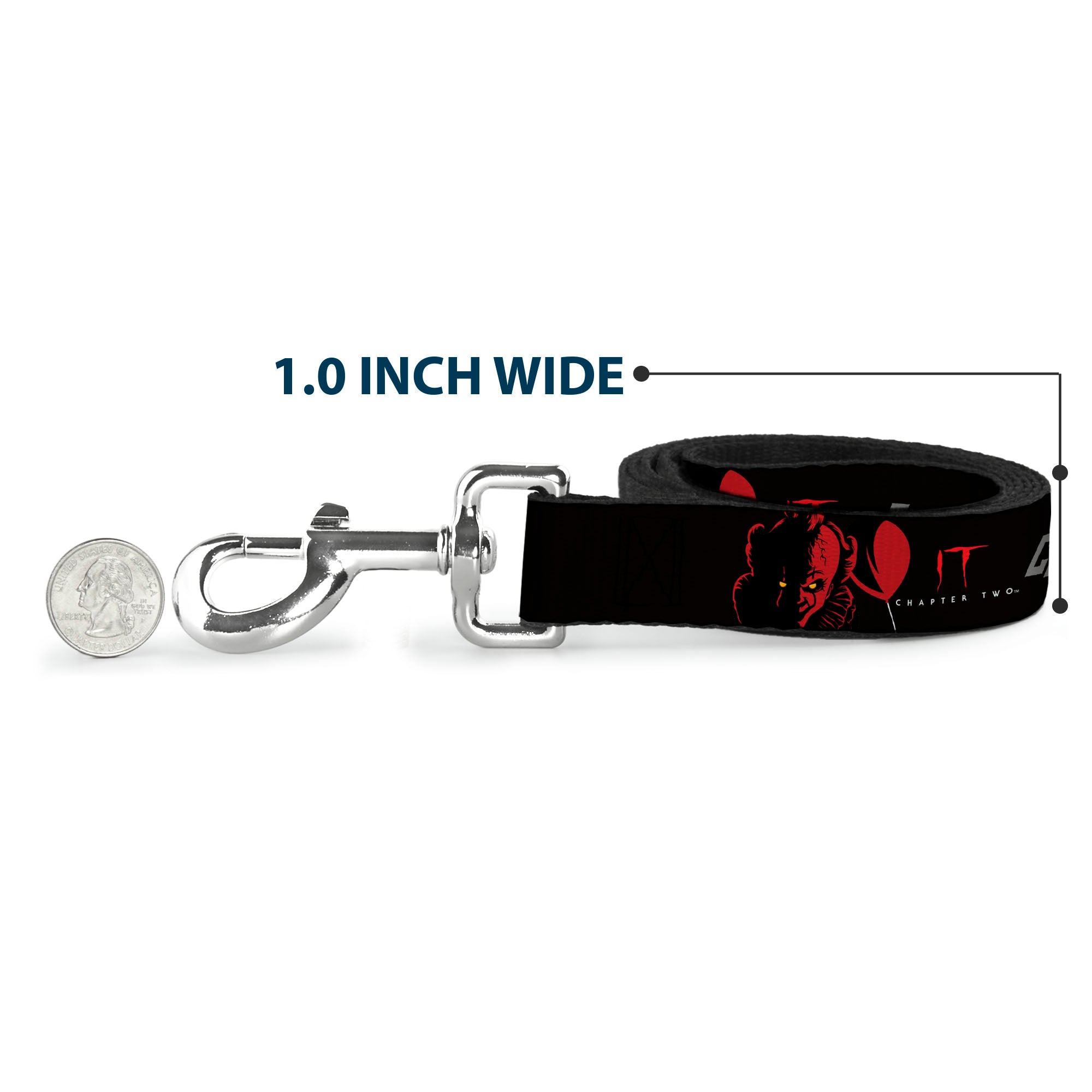 Dog Leash - IT Pennywise Face COME BACK AND PLAY Black/Red/Gray Dog Leashes IT