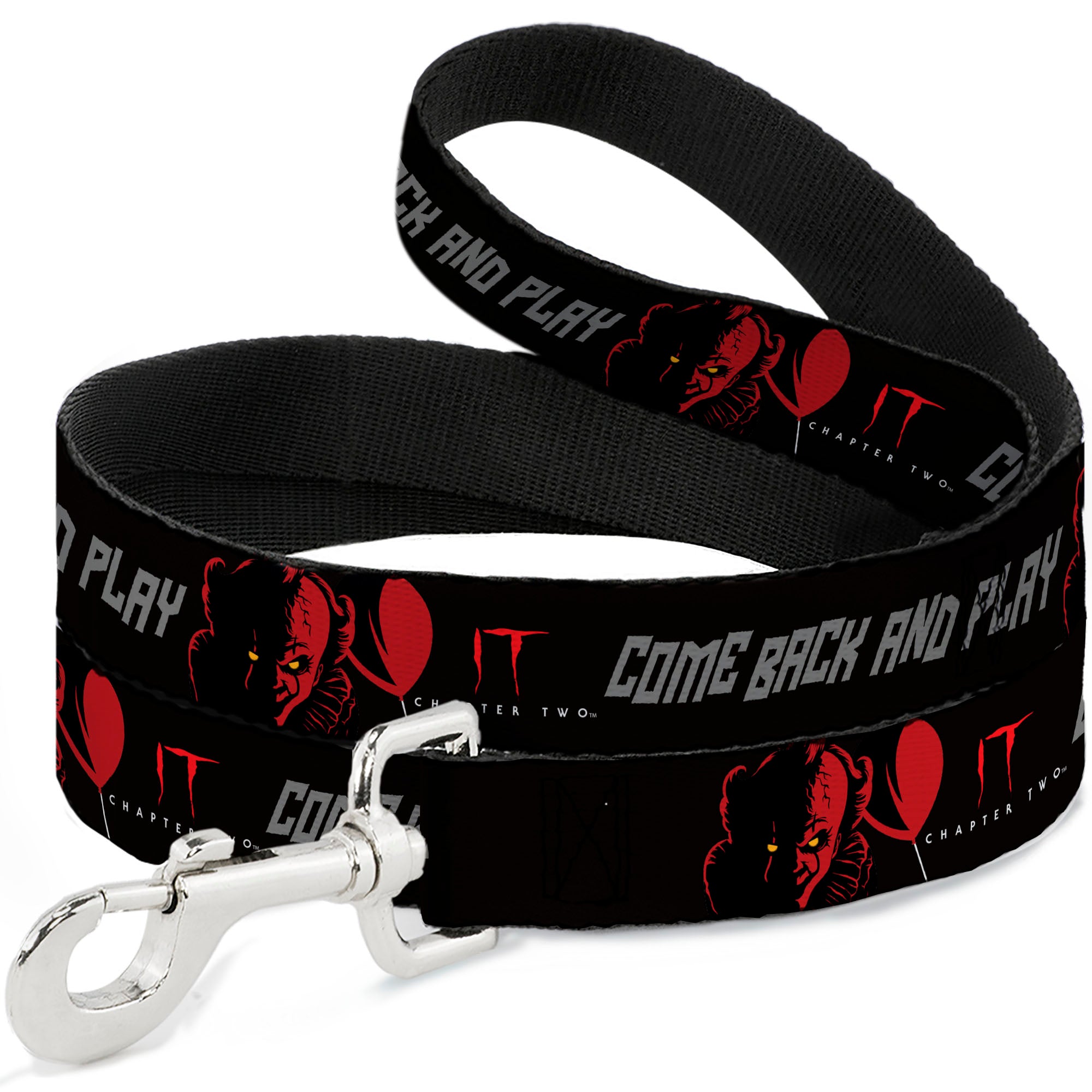 Dog Leash - IT Pennywise Face COME BACK AND PLAY Black/Red/Gray Dog Leashes IT