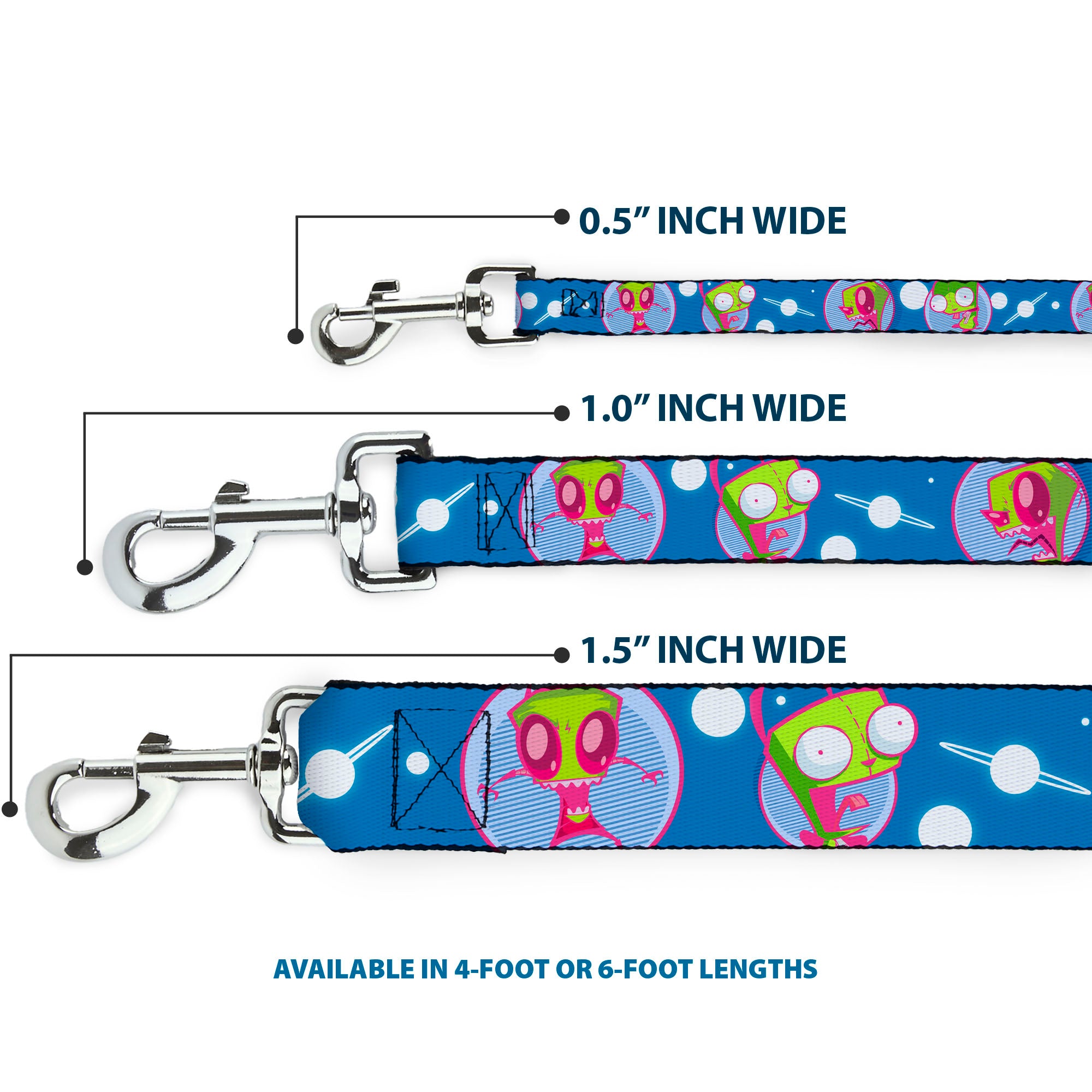 Dog Leash - Invader Zim and GIR Poses and Planets Blue/White Dog Leashes Invader Zim