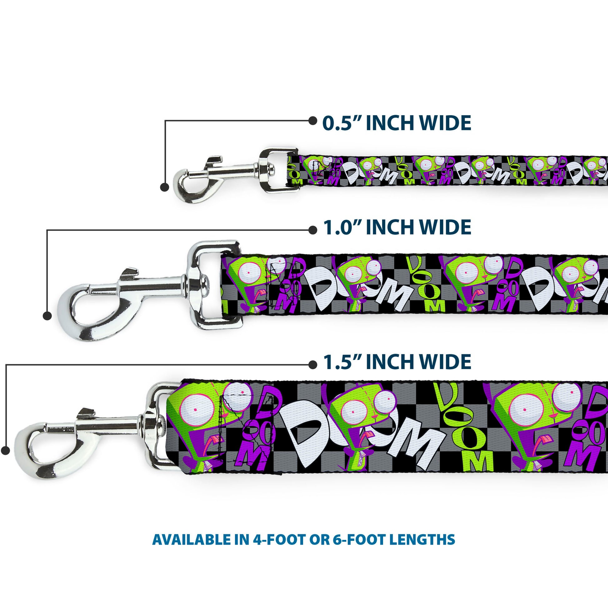 Dog Leash - Invader Zim GIR DOOM Pose Checker Black/Gray Dog Leashes Invader Zim