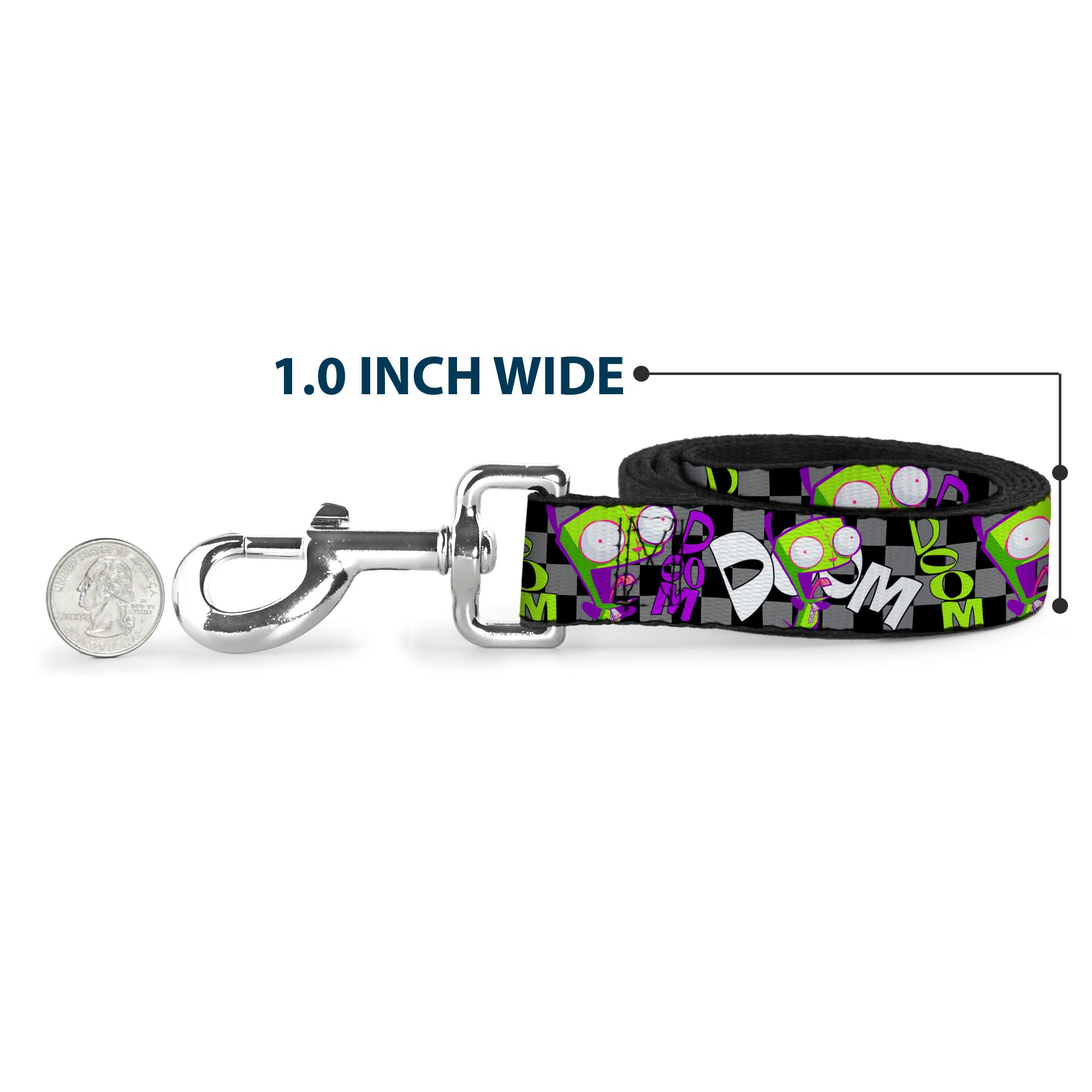 Dog Leash - Invader Zim GIR DOOM Pose Checker Black/Gray Dog Leashes Invader Zim