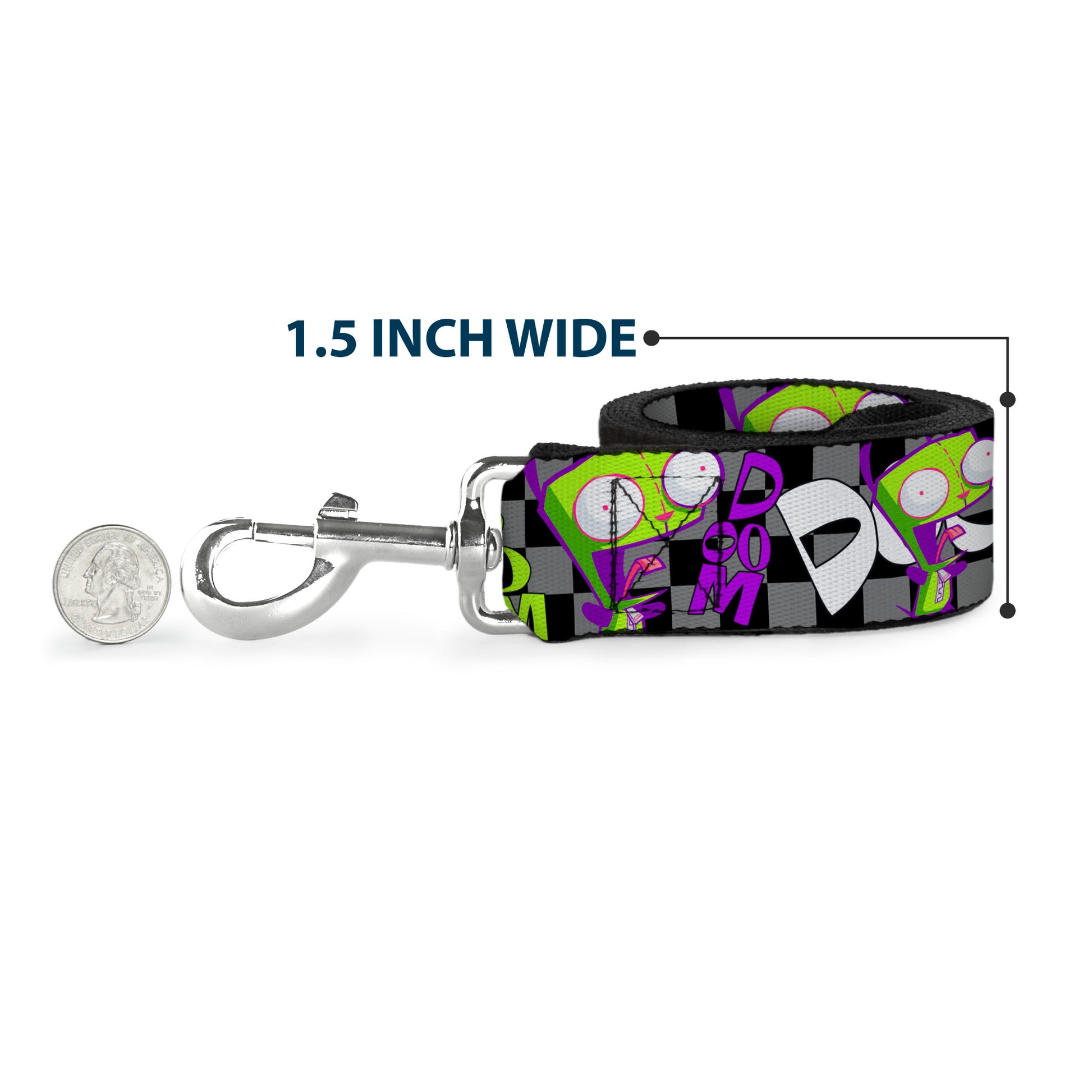 Dog Leash - Invader Zim GIR DOOM Pose Checker Black/Gray Dog Leashes Invader Zim
