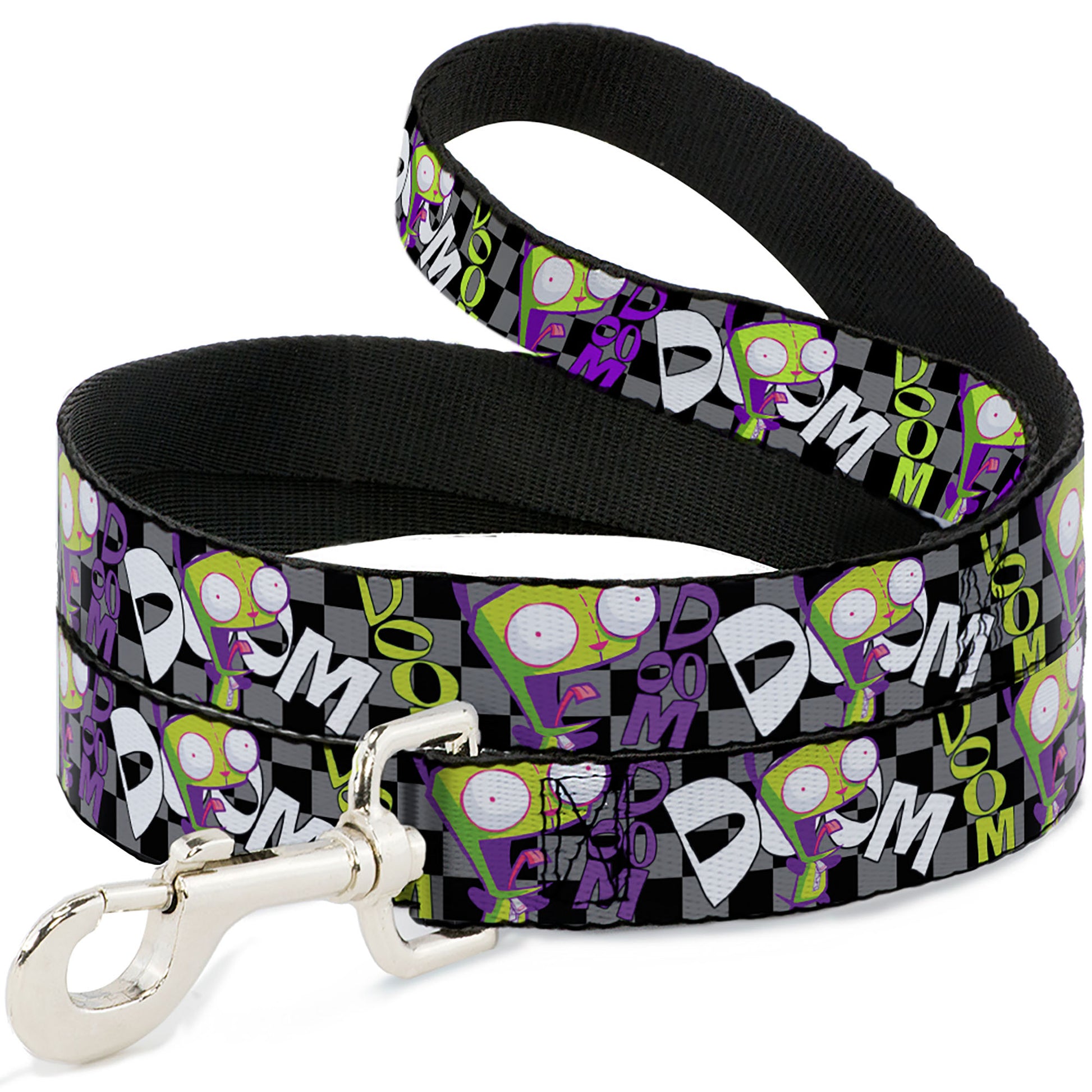 Dog Leash - Invader Zim GIR DOOM Pose Checker Black/Gray Dog Leashes Invader Zim