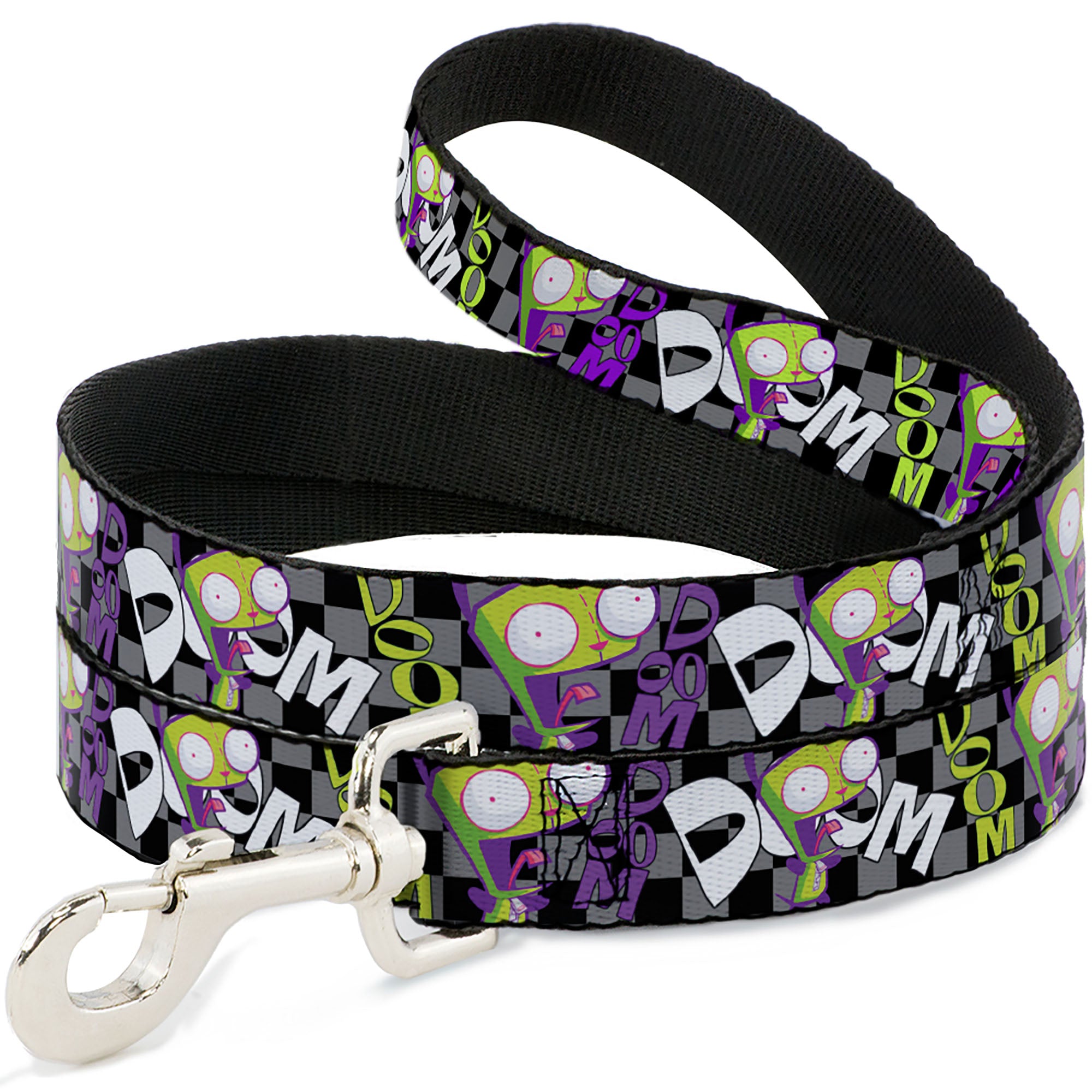 Dog Leash - Invader Zim GIR DOOM Pose Checker Black/Gray Dog Leashes Invader Zim